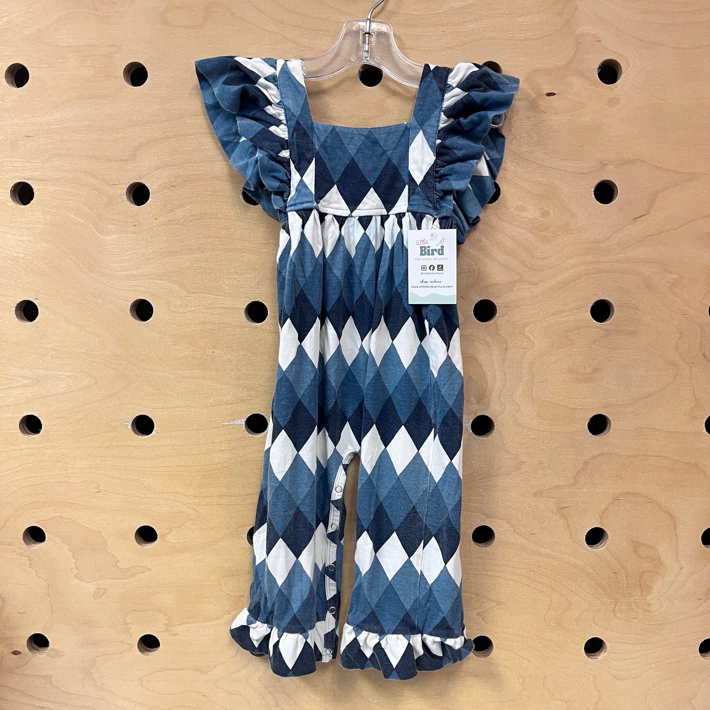 Organic Blue/White Diamond Romper