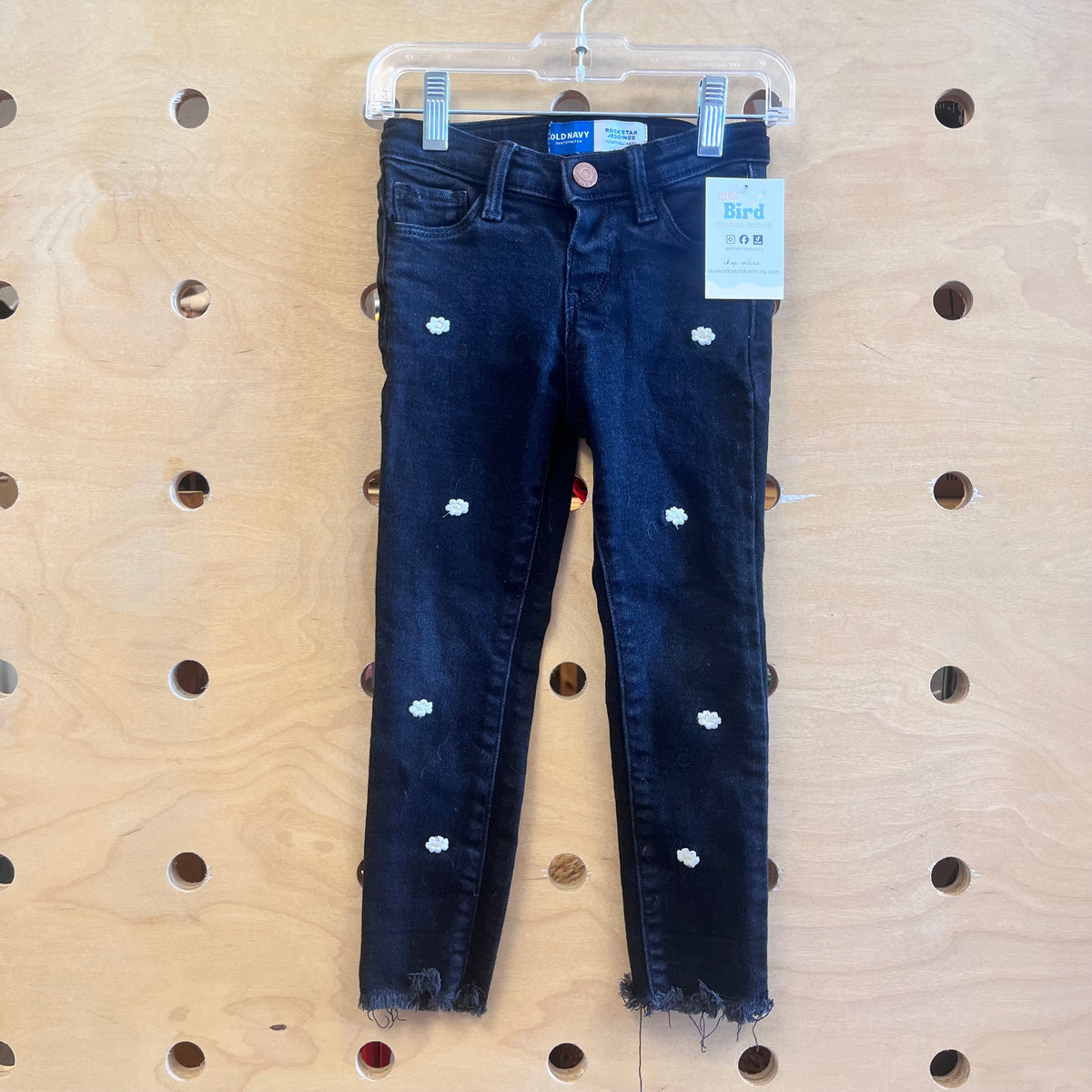 Black Embroidered Daisy Rockstar Jeggings