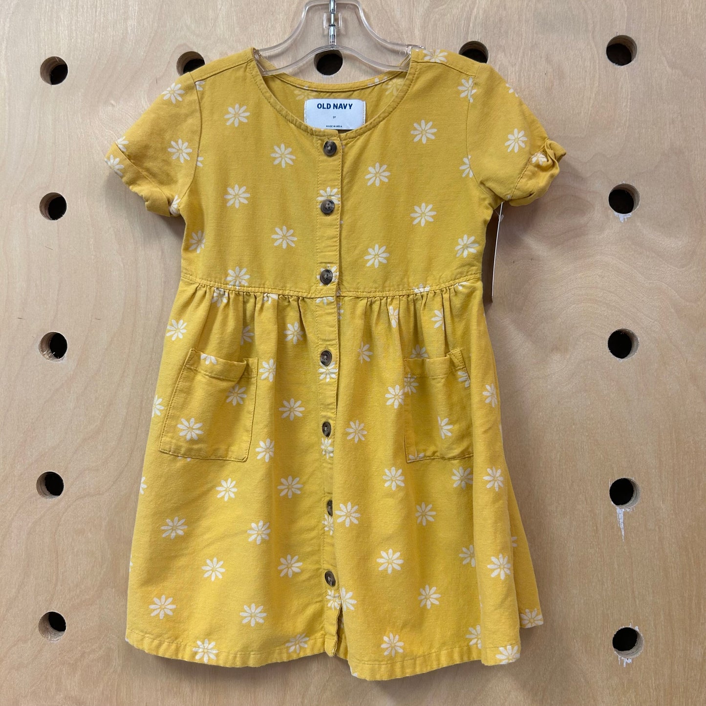 Yellow Floral Button Dress