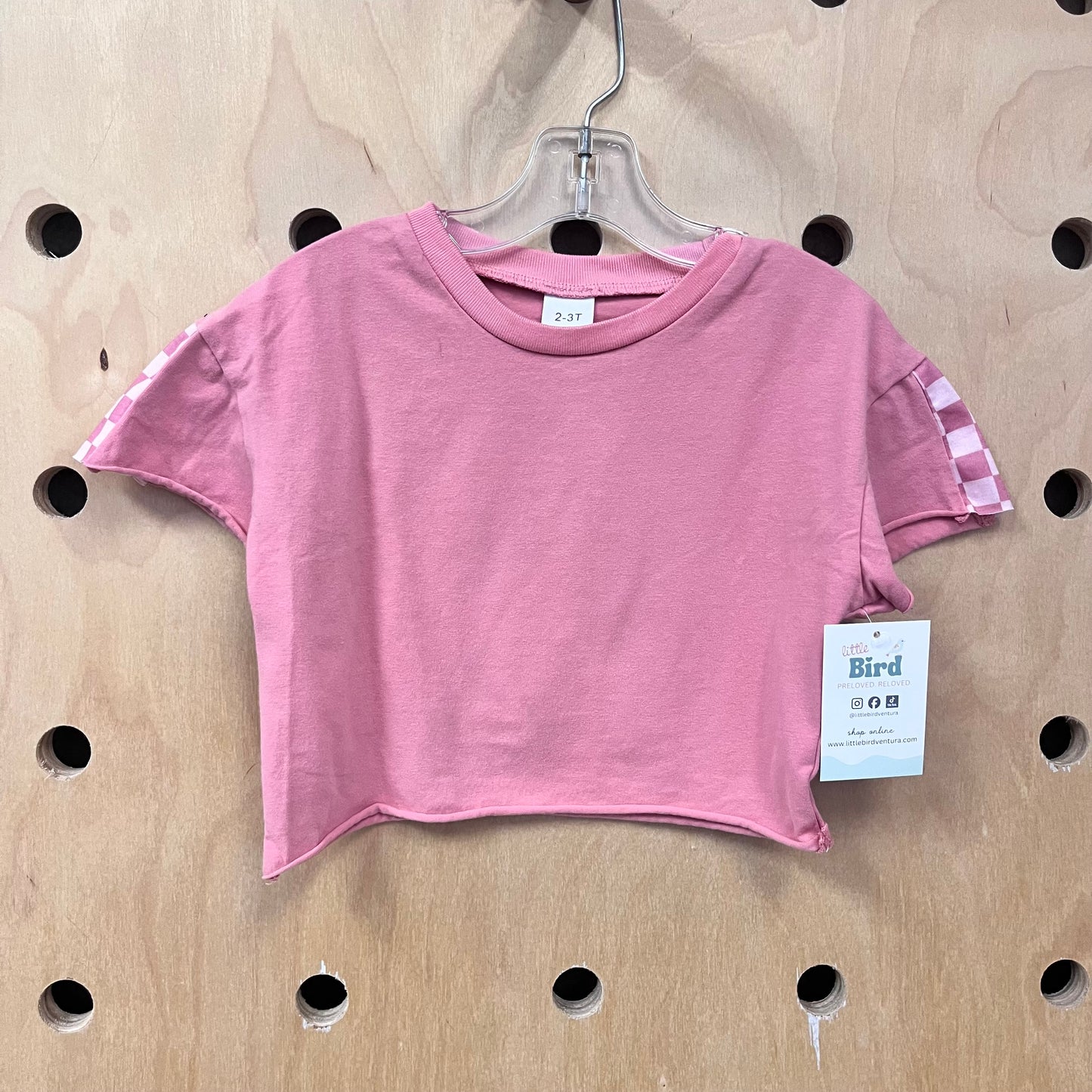 Pink Checkered Sleeve Crop Top