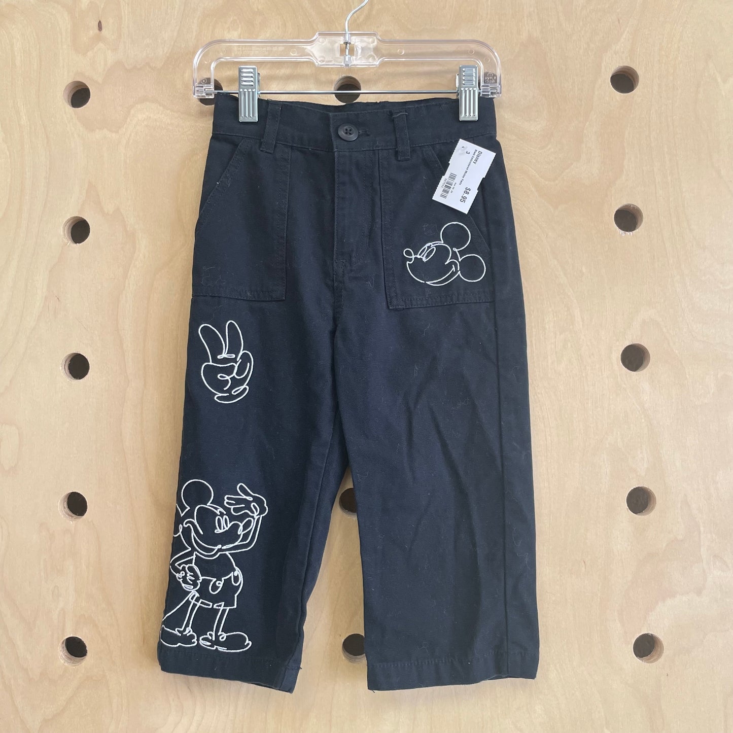 Black Embroidered Mickey Pants