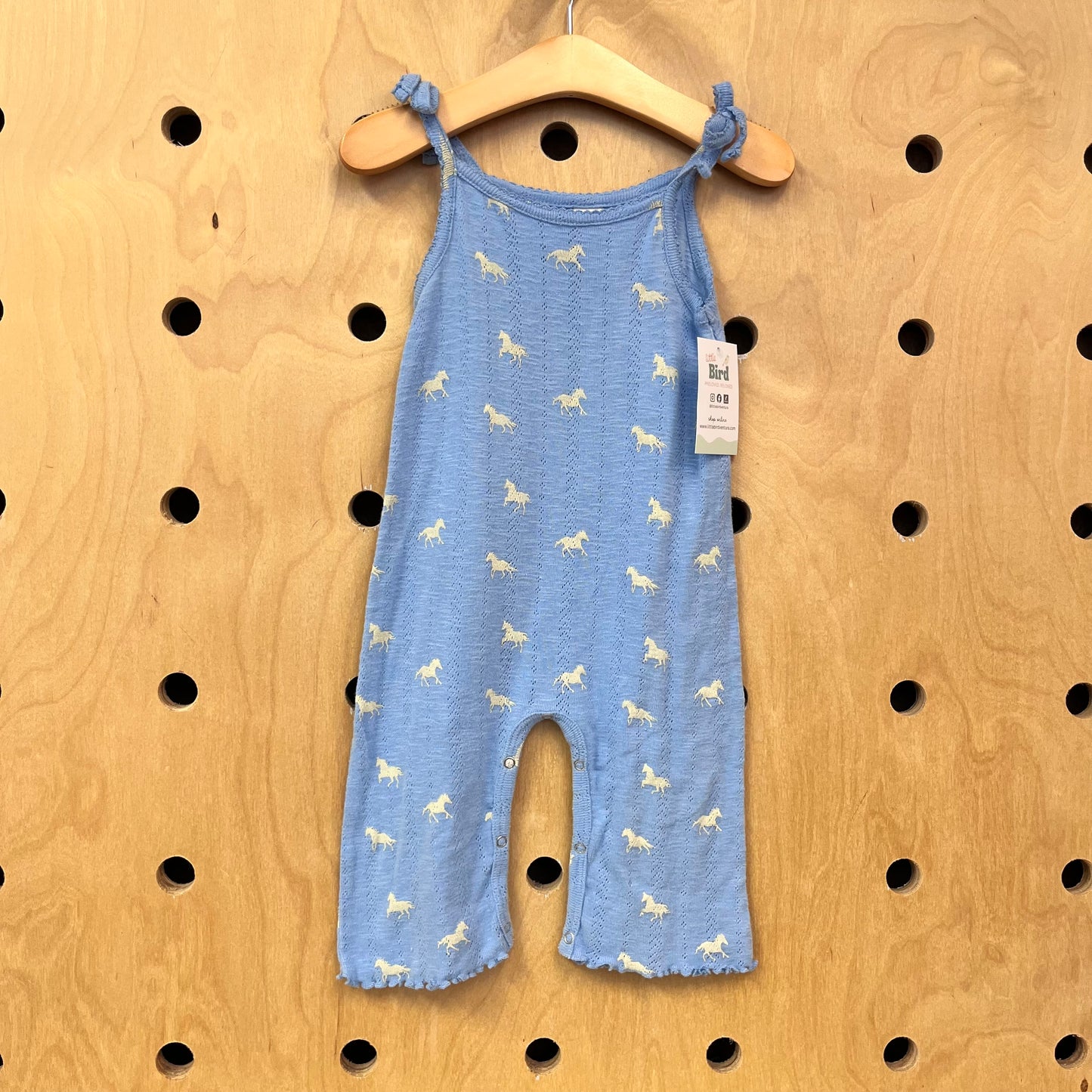 Organic Blue Horses Pointelle Romper