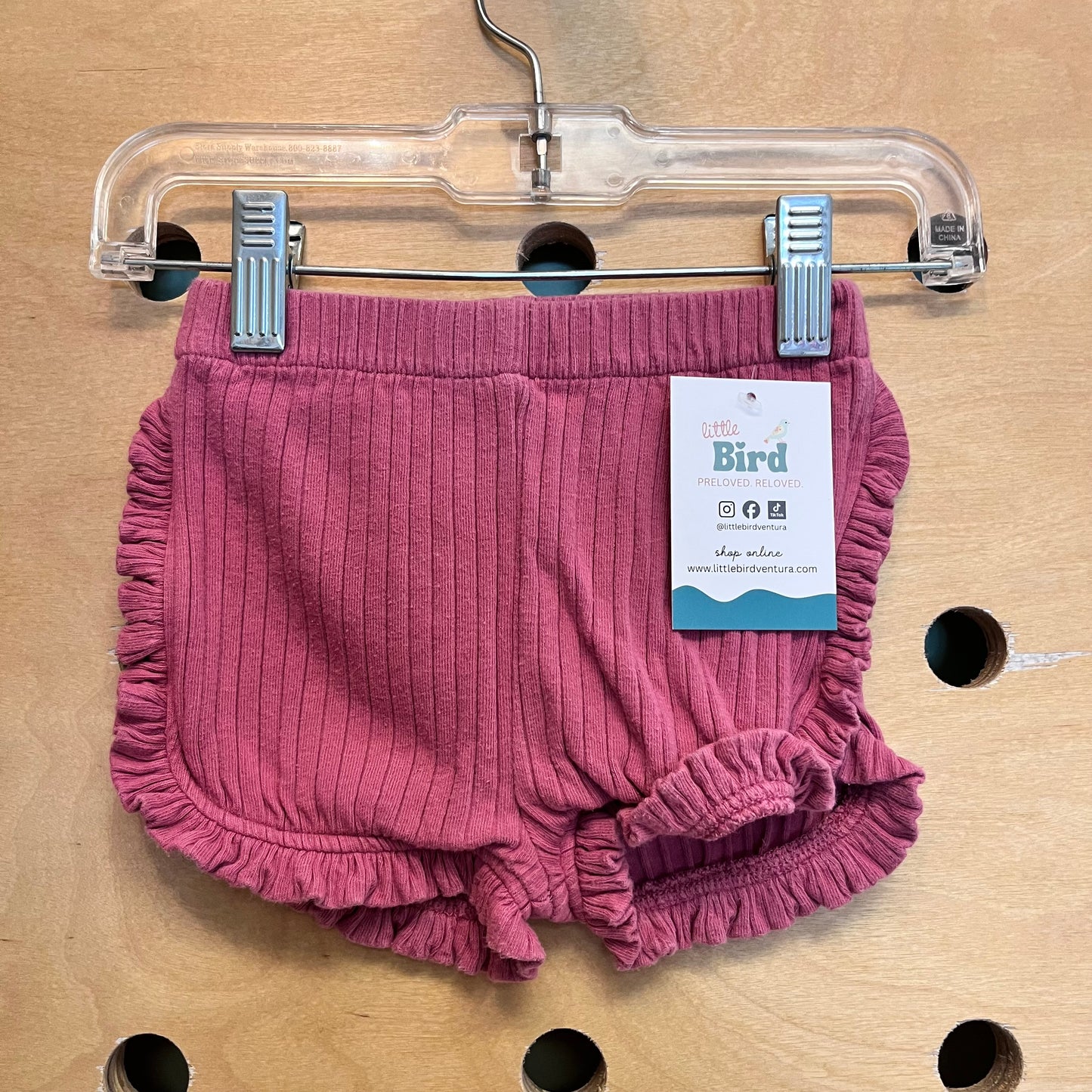 Organic Pink Ribbed Ruffle Shorts