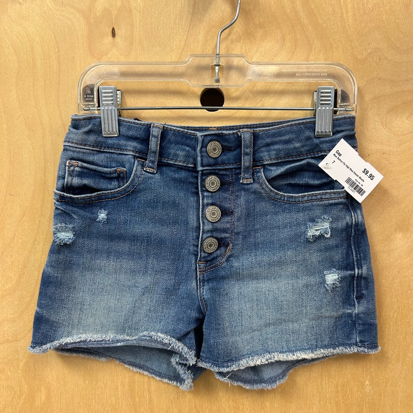 Blue Button Fly High Rise Denim Shorts