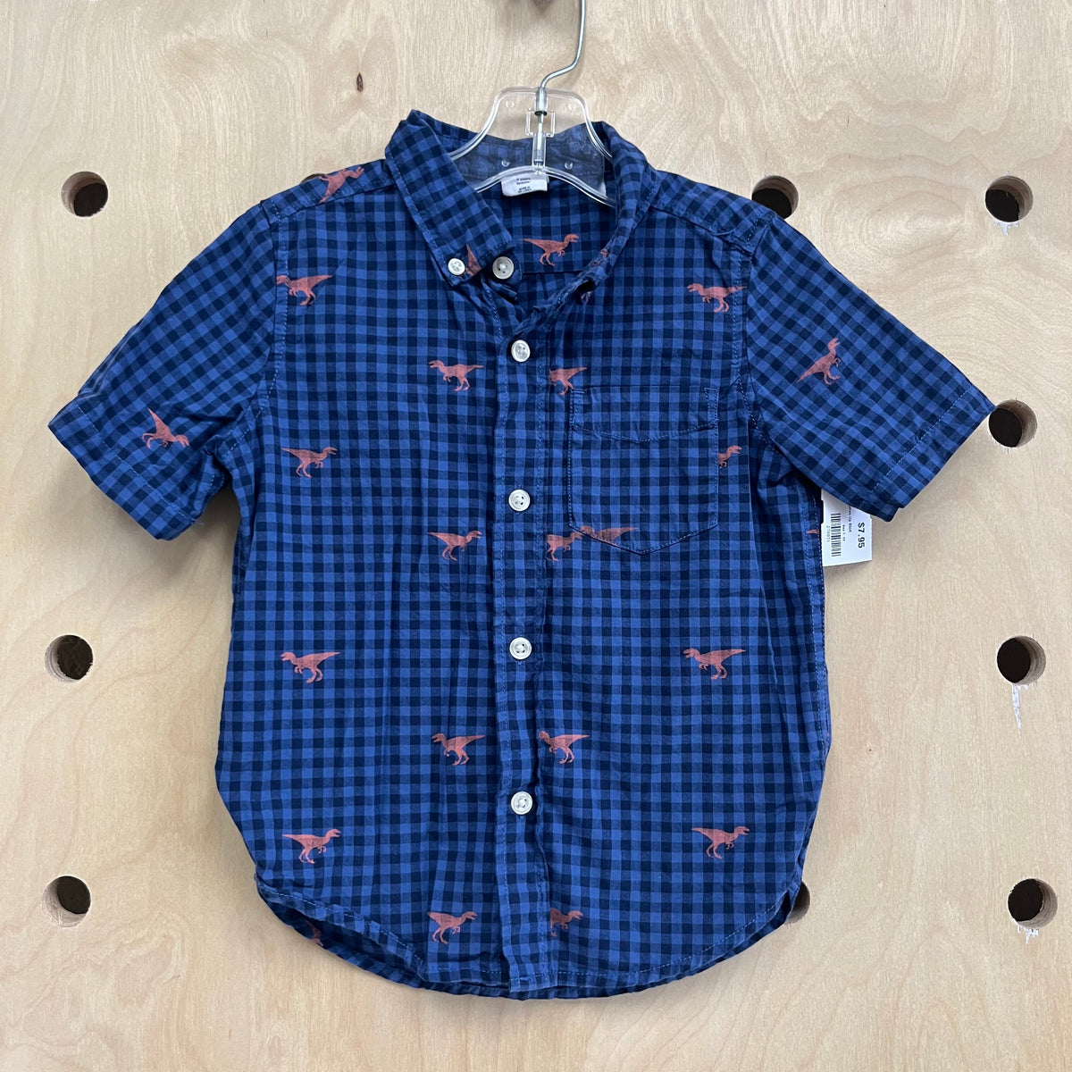 Blue Gingham Dino Button Up Shirt