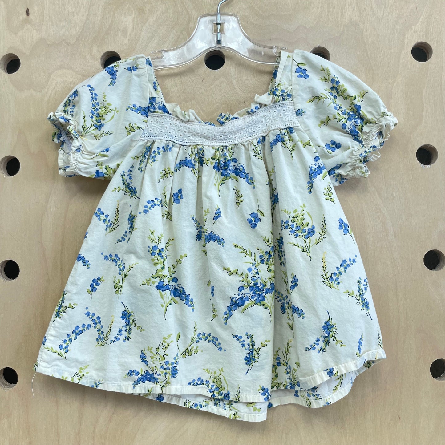 Cream & Blue Floral Top