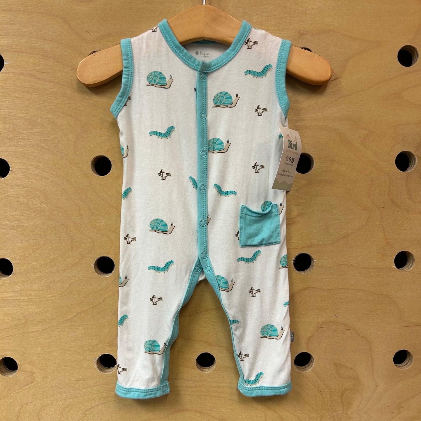 White/Teal Bugs Bamboo Romper