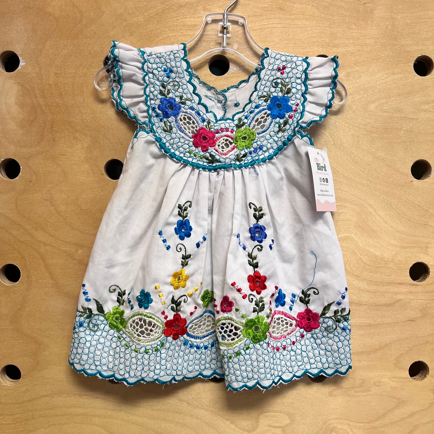 White/Blue Floral Embroidered Dress
