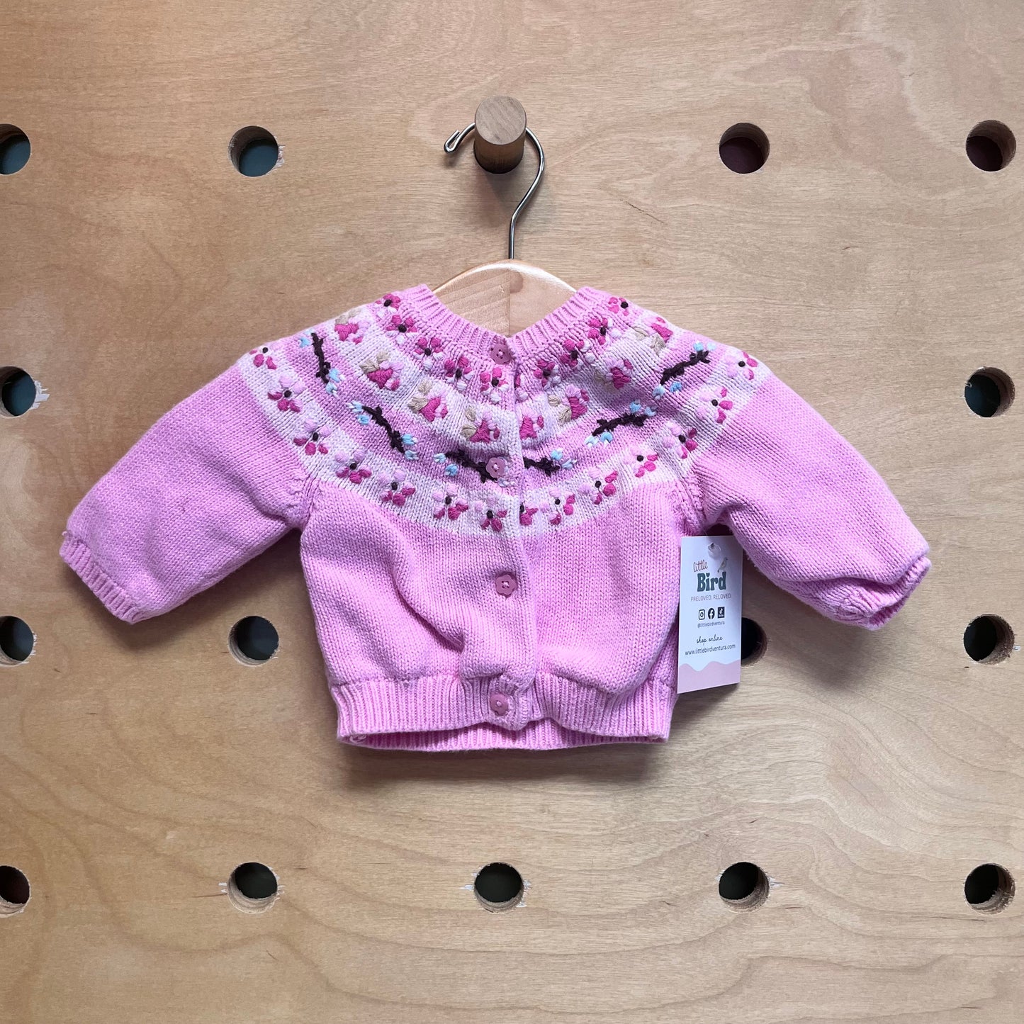 Pink Embroidered Floral Cardigan