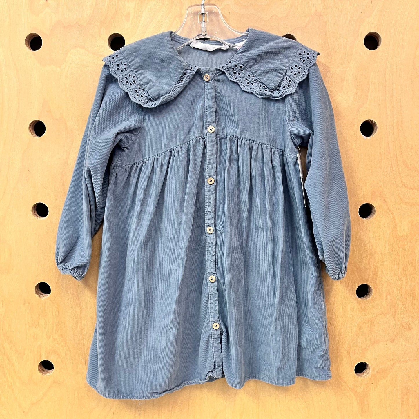 Blue Cord Wood Button Dress
