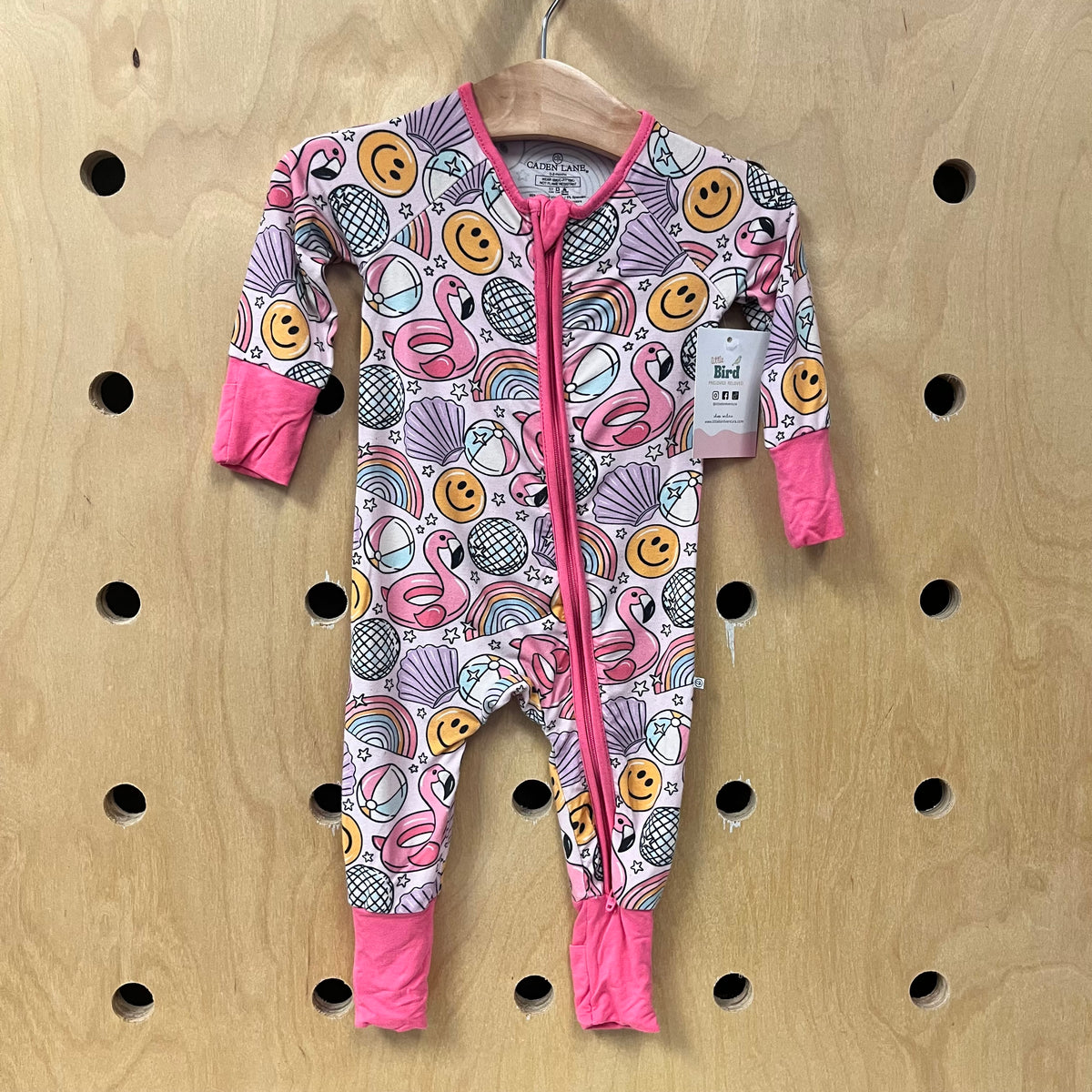 Pink Flamingo & Rainbow Bamboo Zip Footies