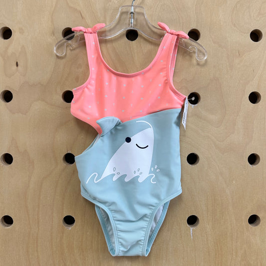 Pink+Blue Shark Cutout Swimsuit
