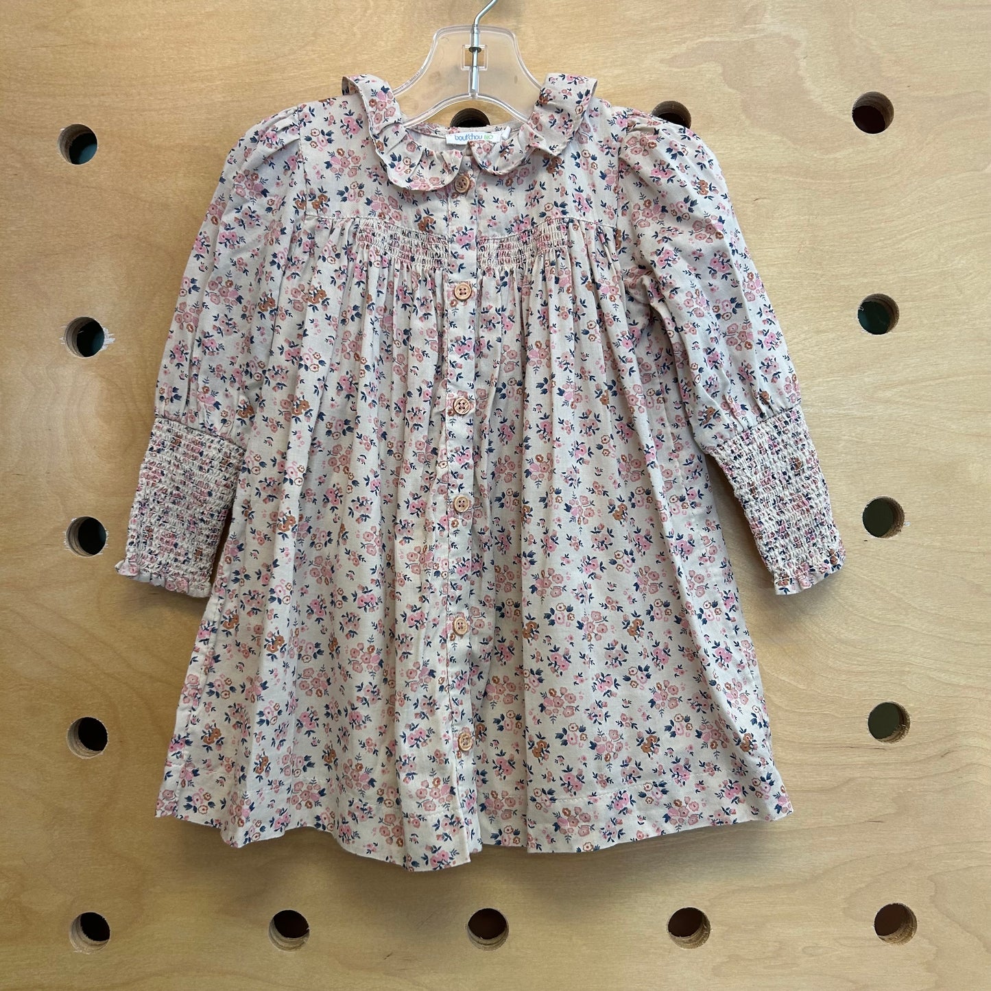 Pink Floral Smocked Sleeve Dress