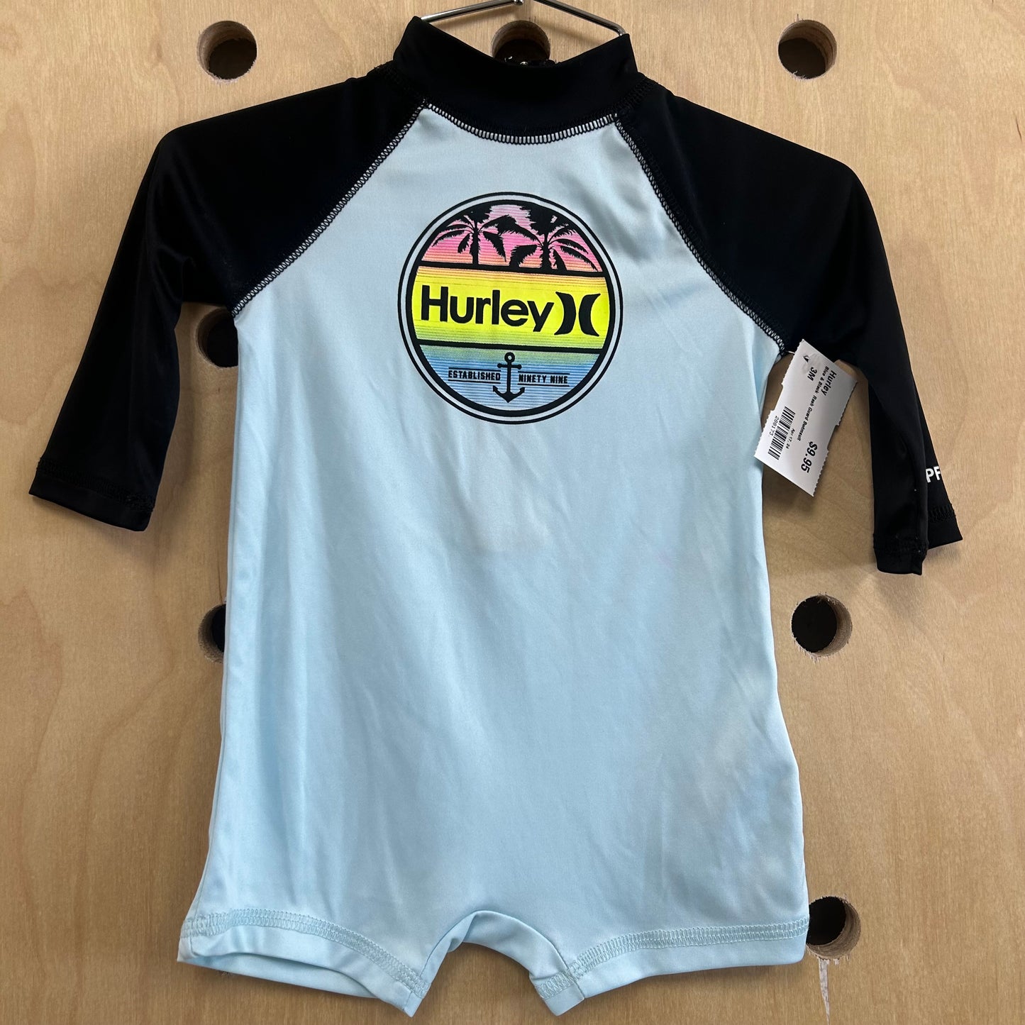 Blue & Black Rash Guard Swimsuit
