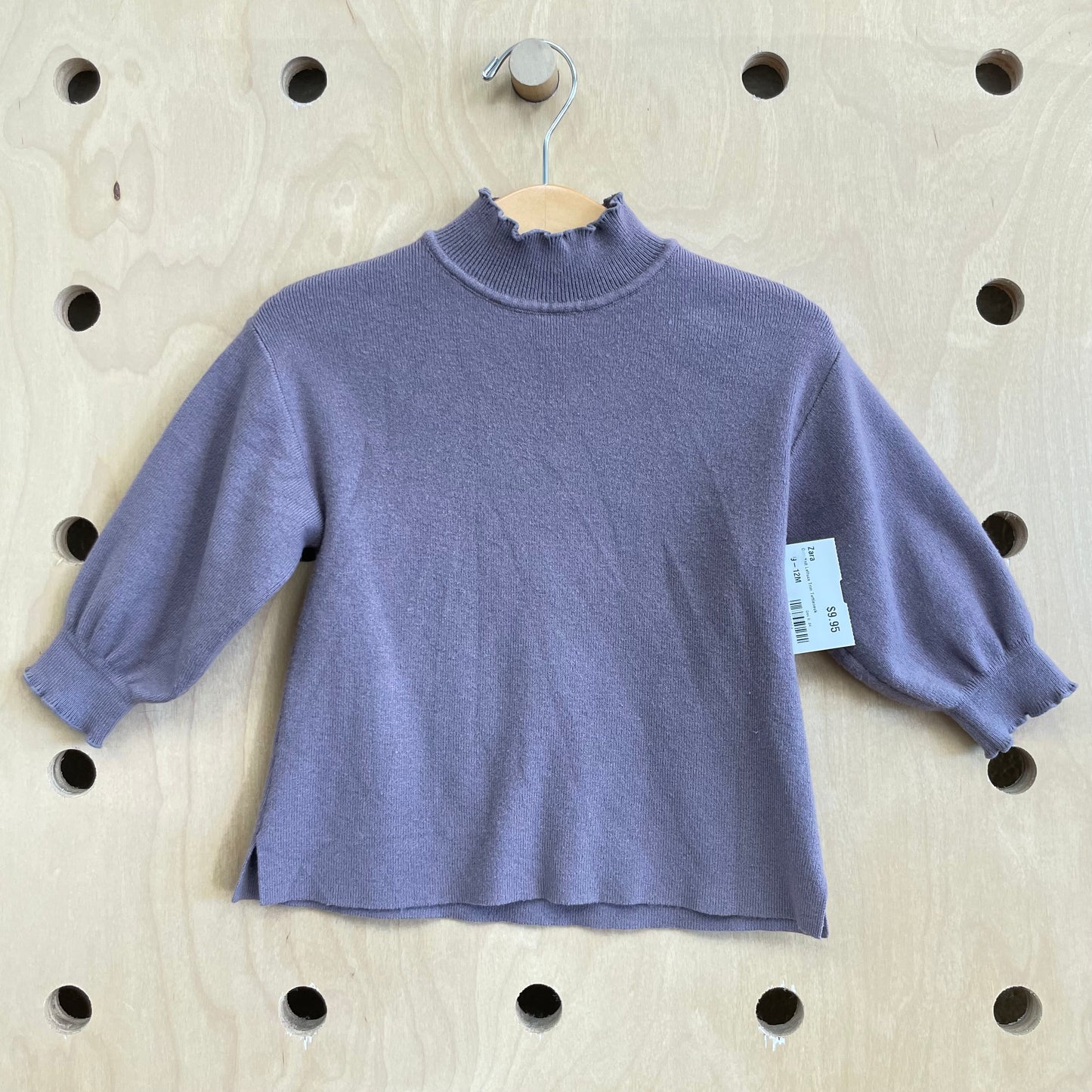 Grey Knit Lettuce Trim Turtleneck