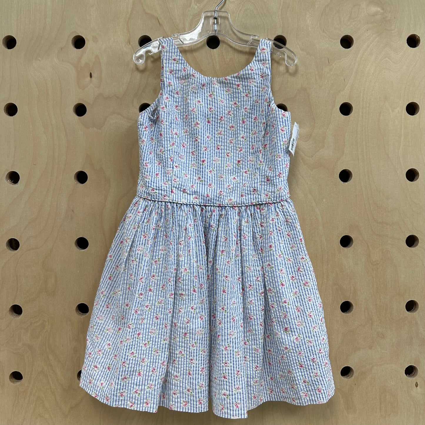 Blue Seersucker Floral Dress