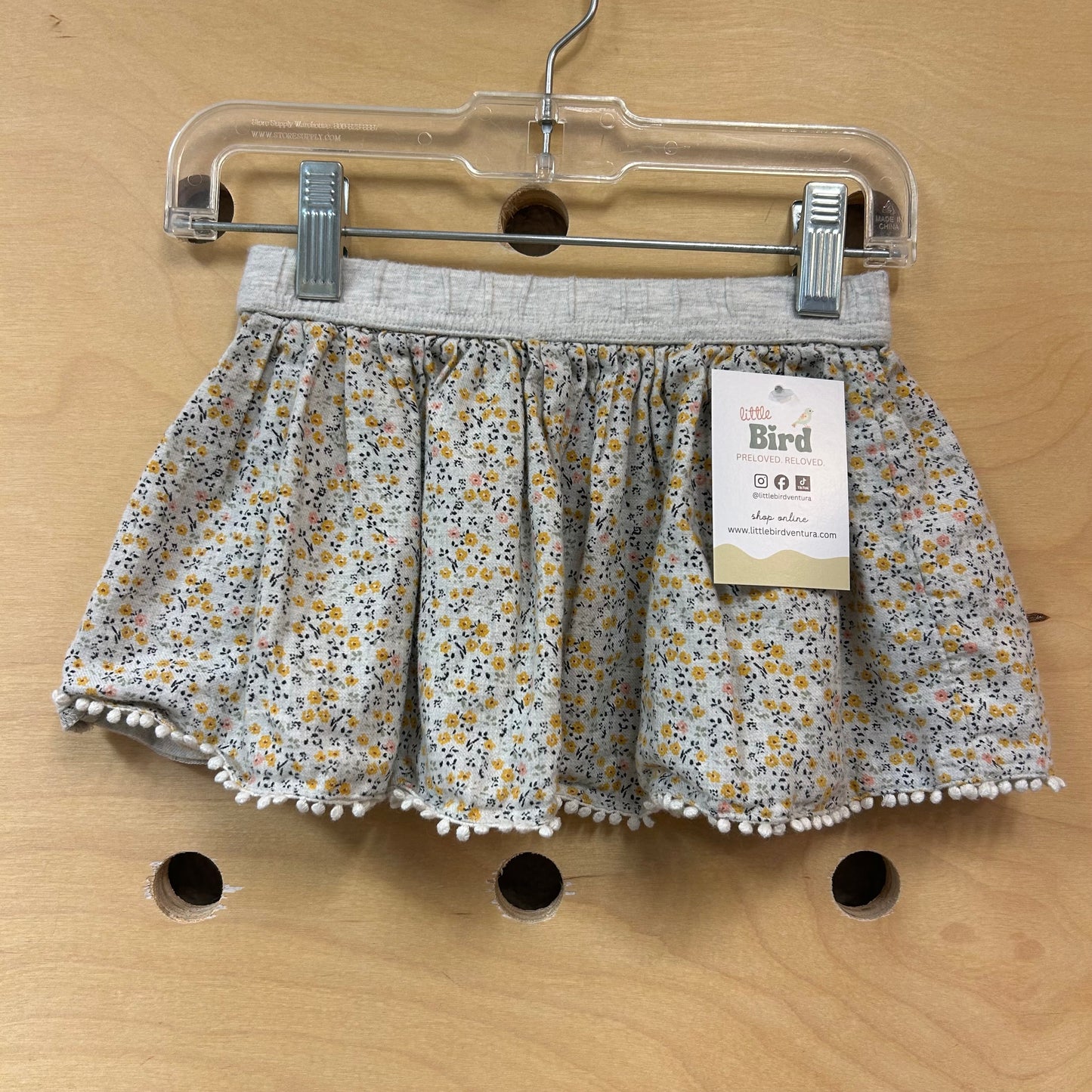 Grey Floral Cotton Skirt
