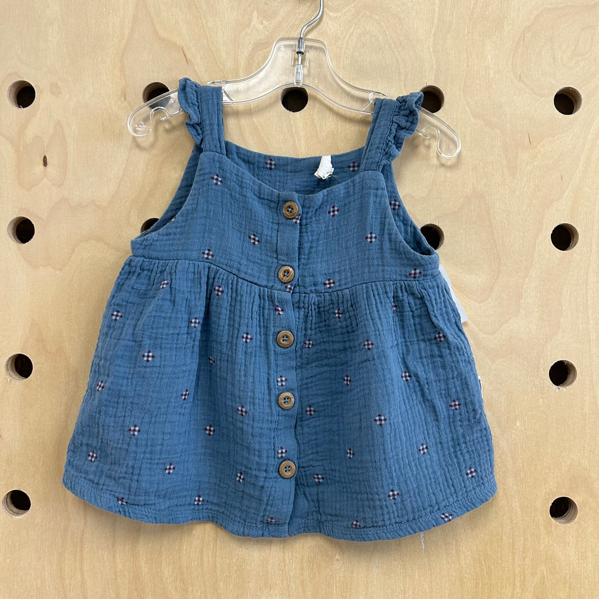 Blue & Red Muslin Button Tank