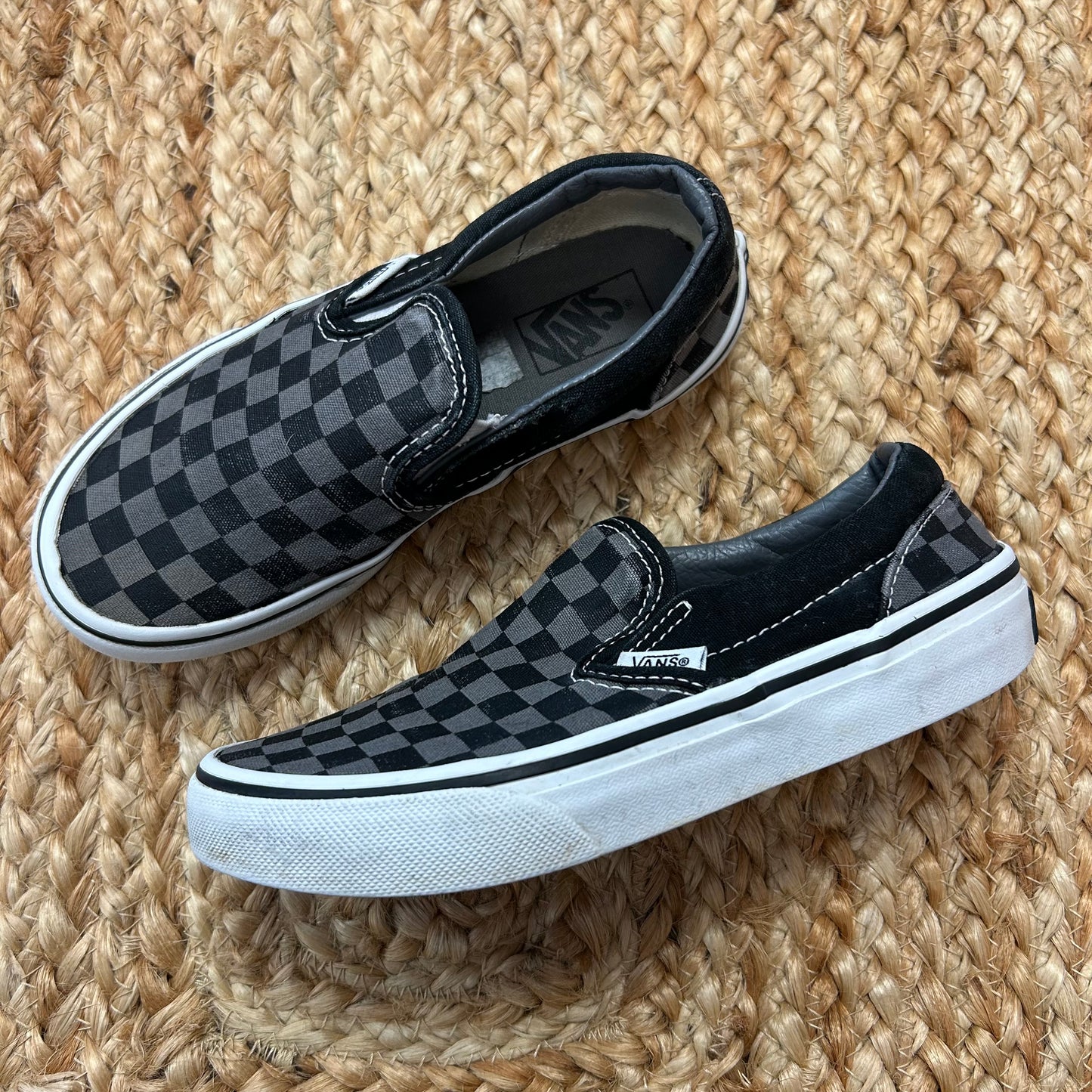 Grey & Black Checkered Slip Ons
