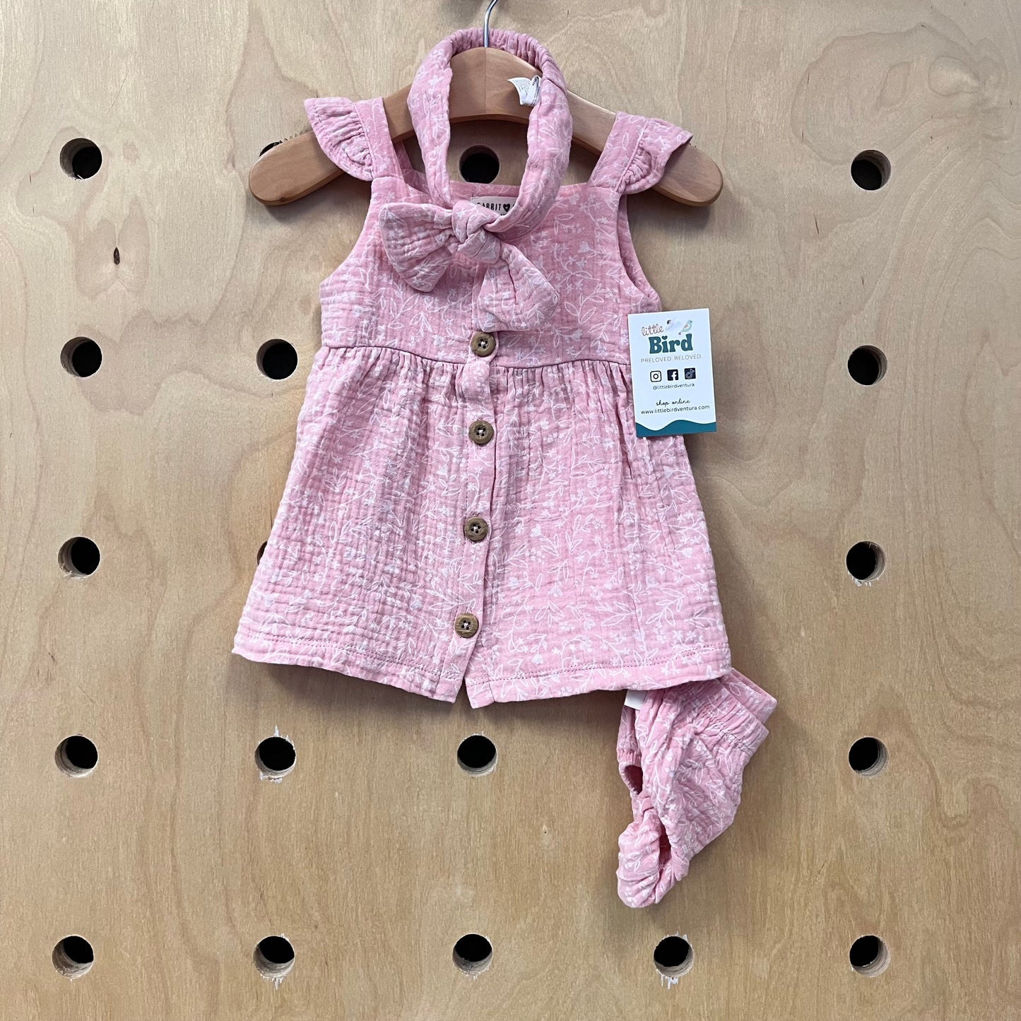 Pink & White Floral Gauze Dress