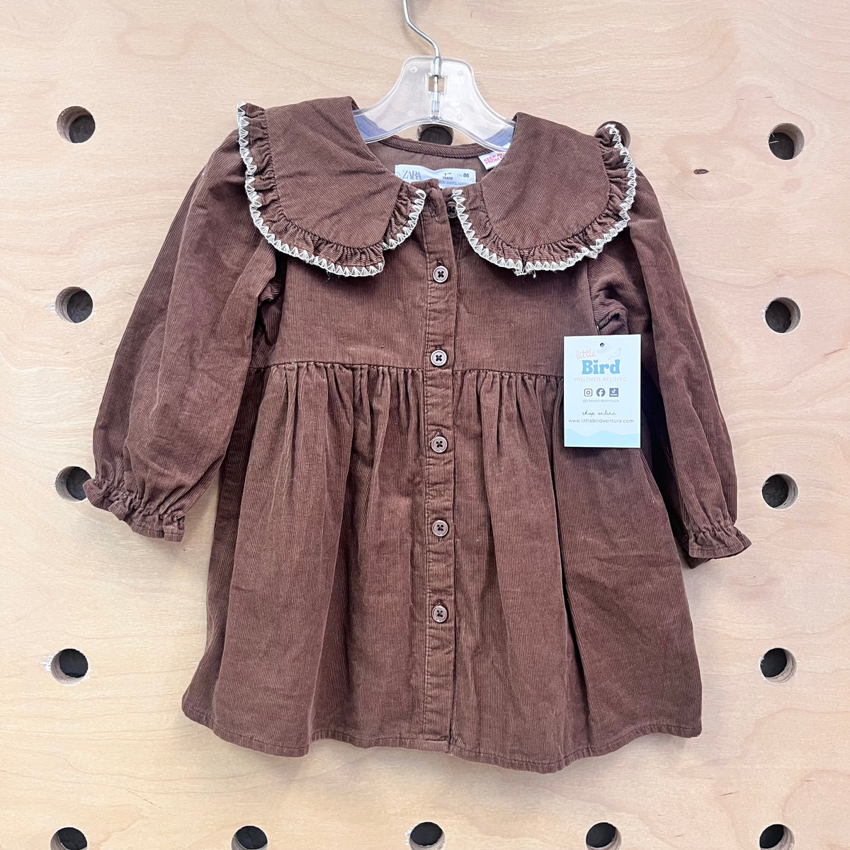 Brown Ribbed Button Dress