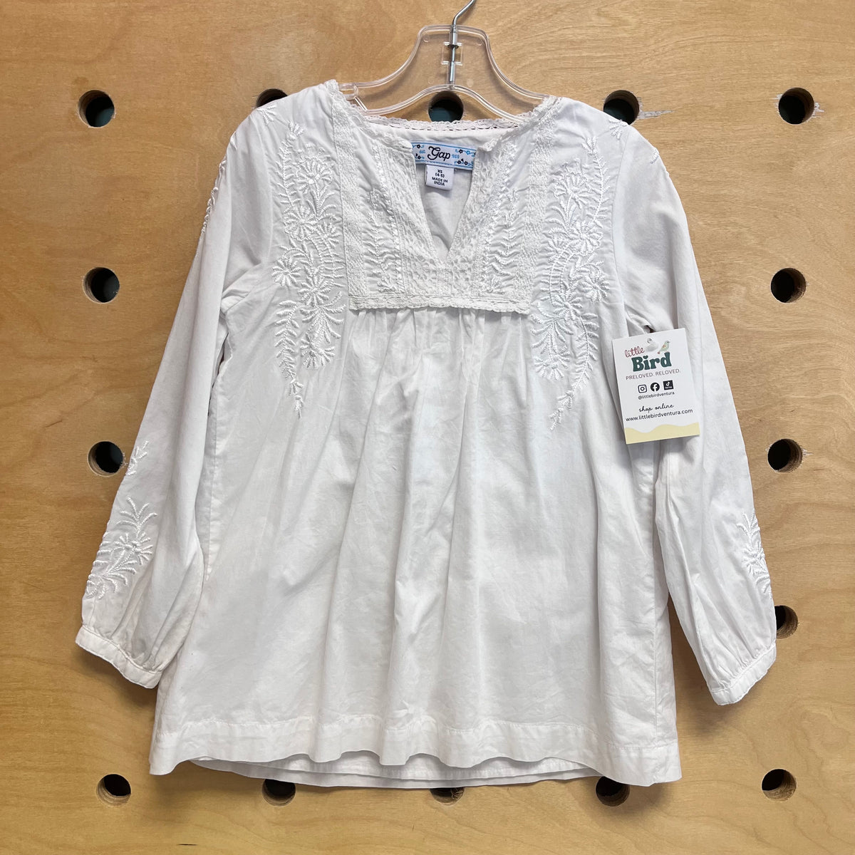 White Embroidered Floral LS
