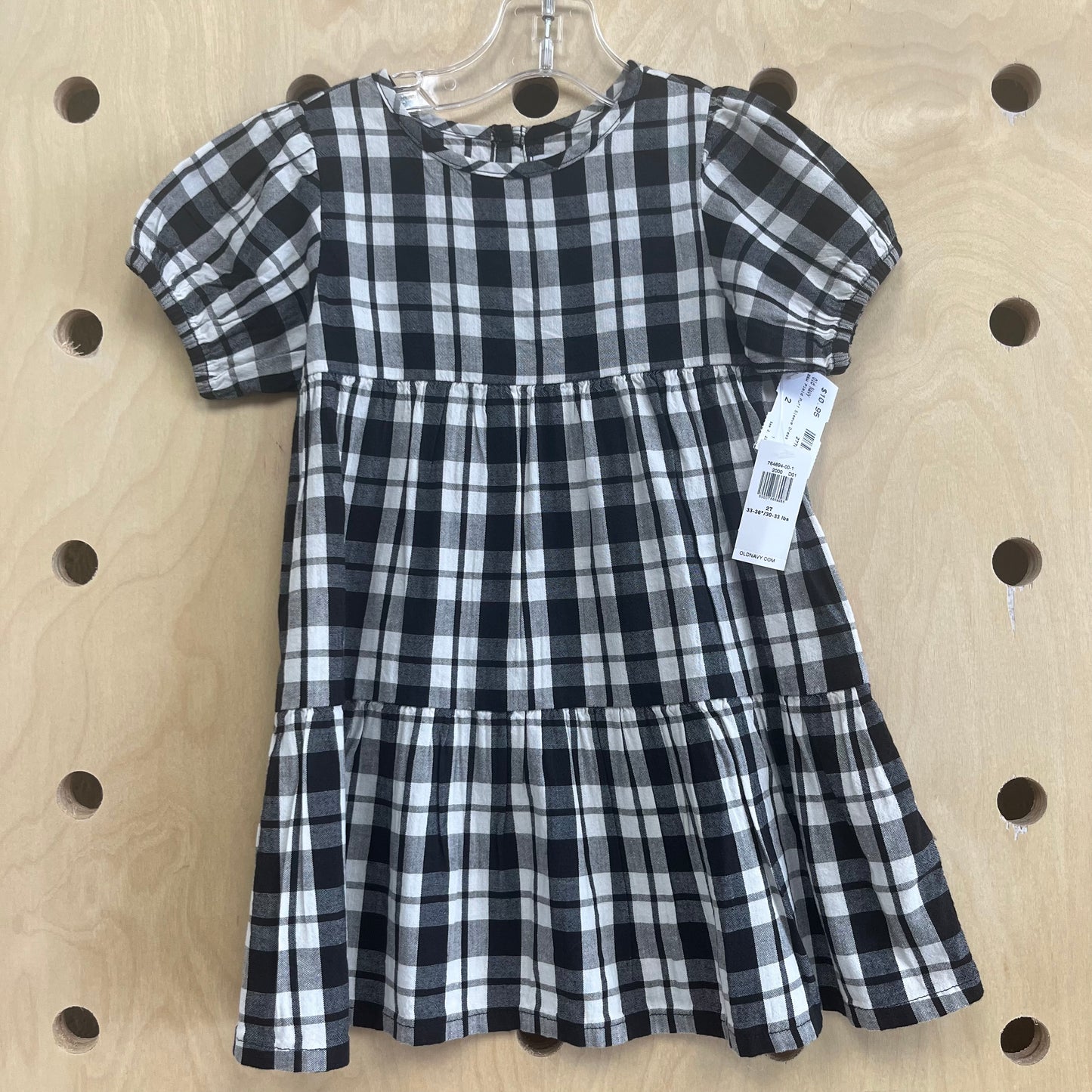 B&W Plaid Puff Sleeve Dress