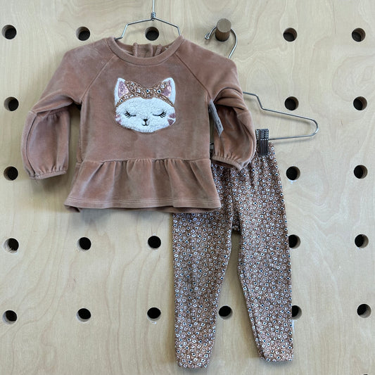 Brown Floral Fleece Kitty Outfit