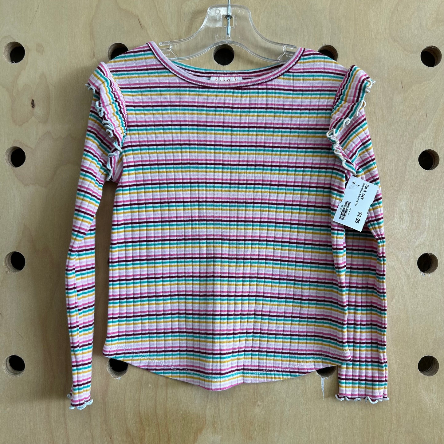 Pink Ribbed Striped LS Top
