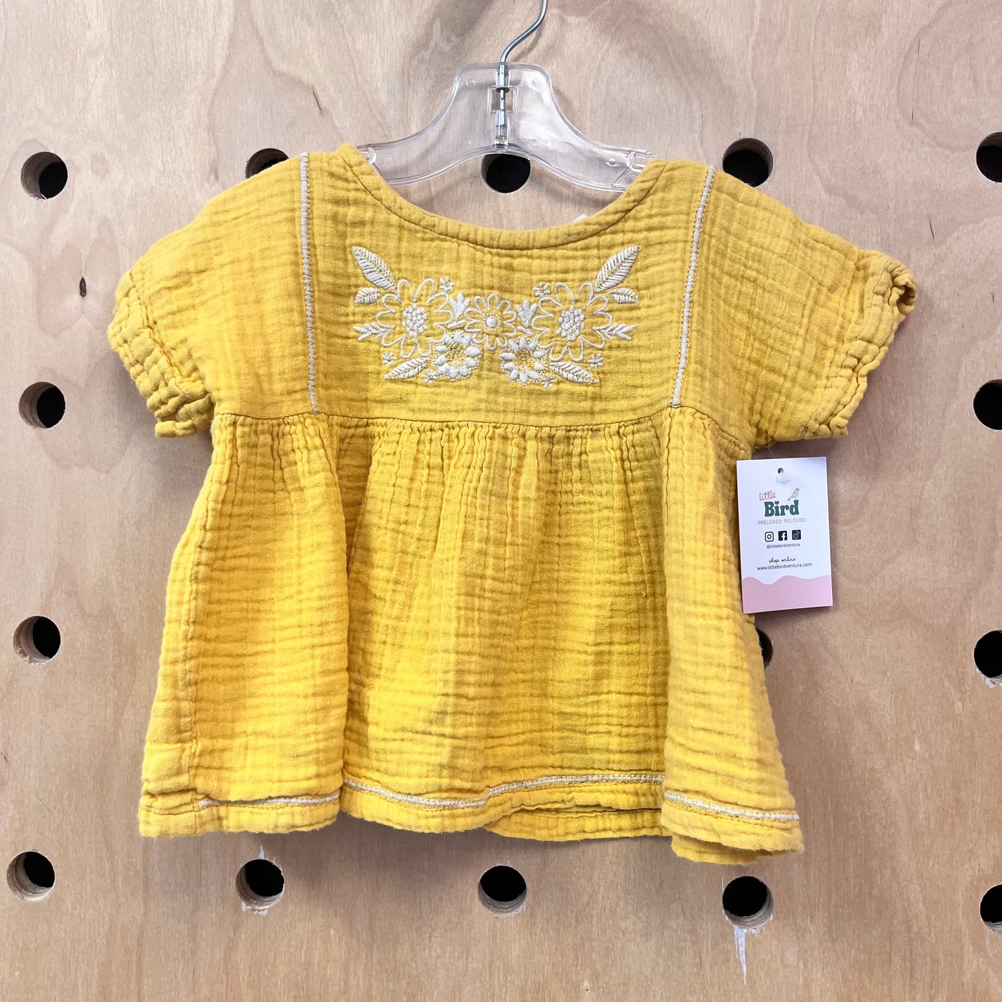 Embroidered Yellow Gauze Tie-Back Top