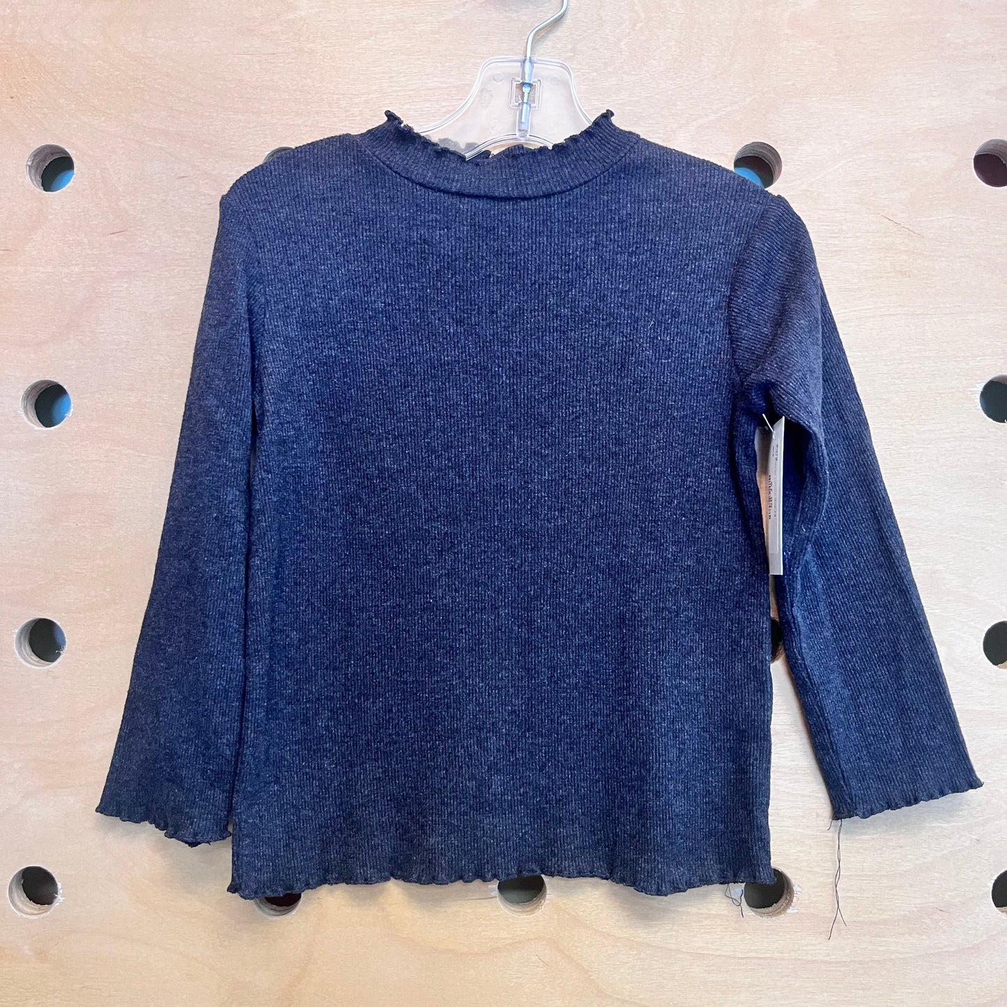 Grey Ribbed Lettuce Hem LS