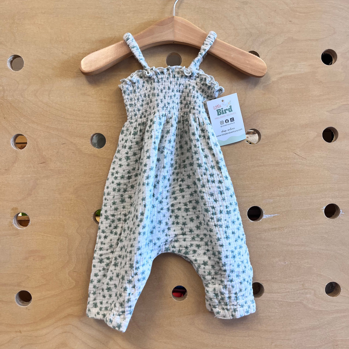 Cream/Green Floral Gauze Romper