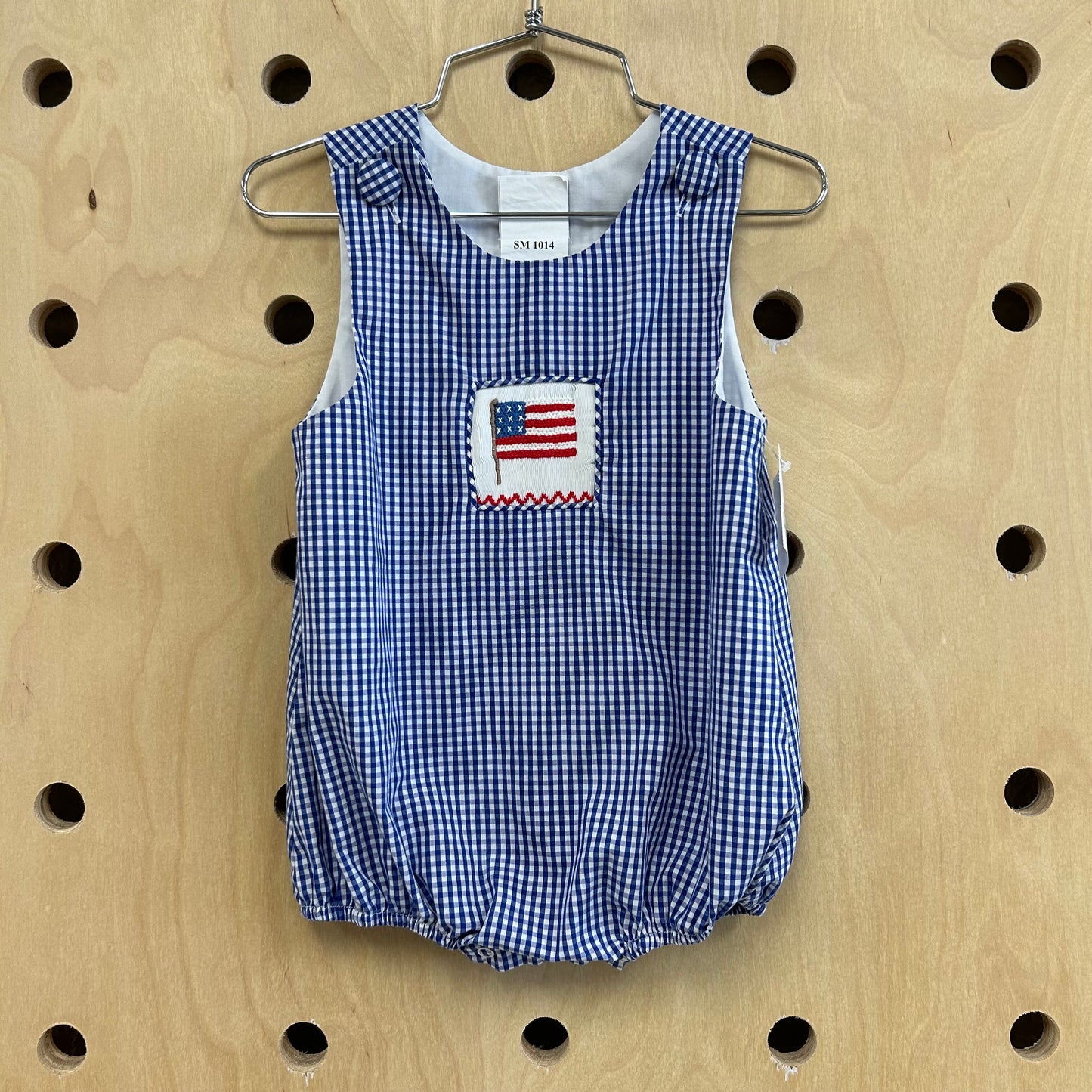 Vintage-Inspired Blue Plaid Flag Romper