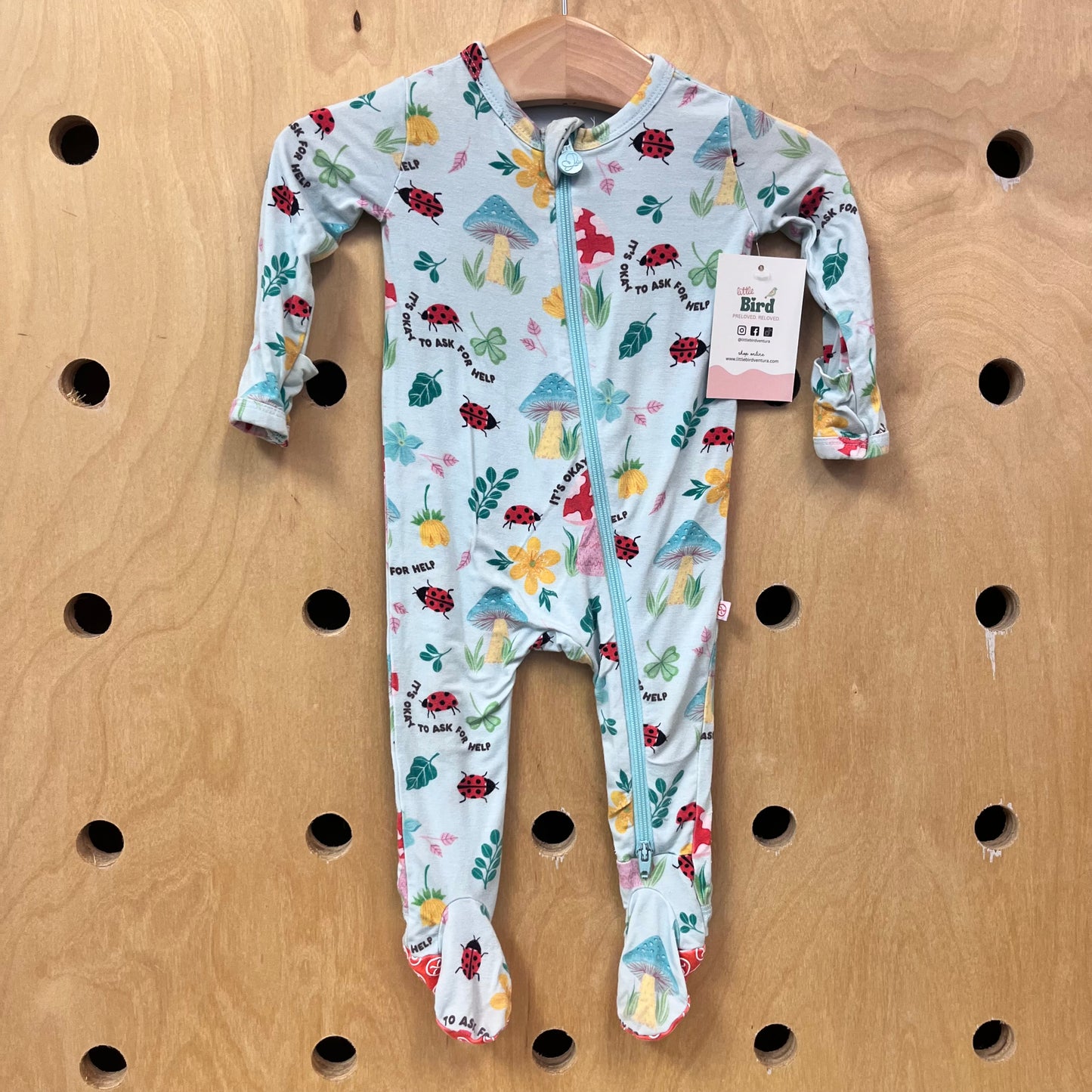 Blue Mushroom Ladybug Bamboo Footies