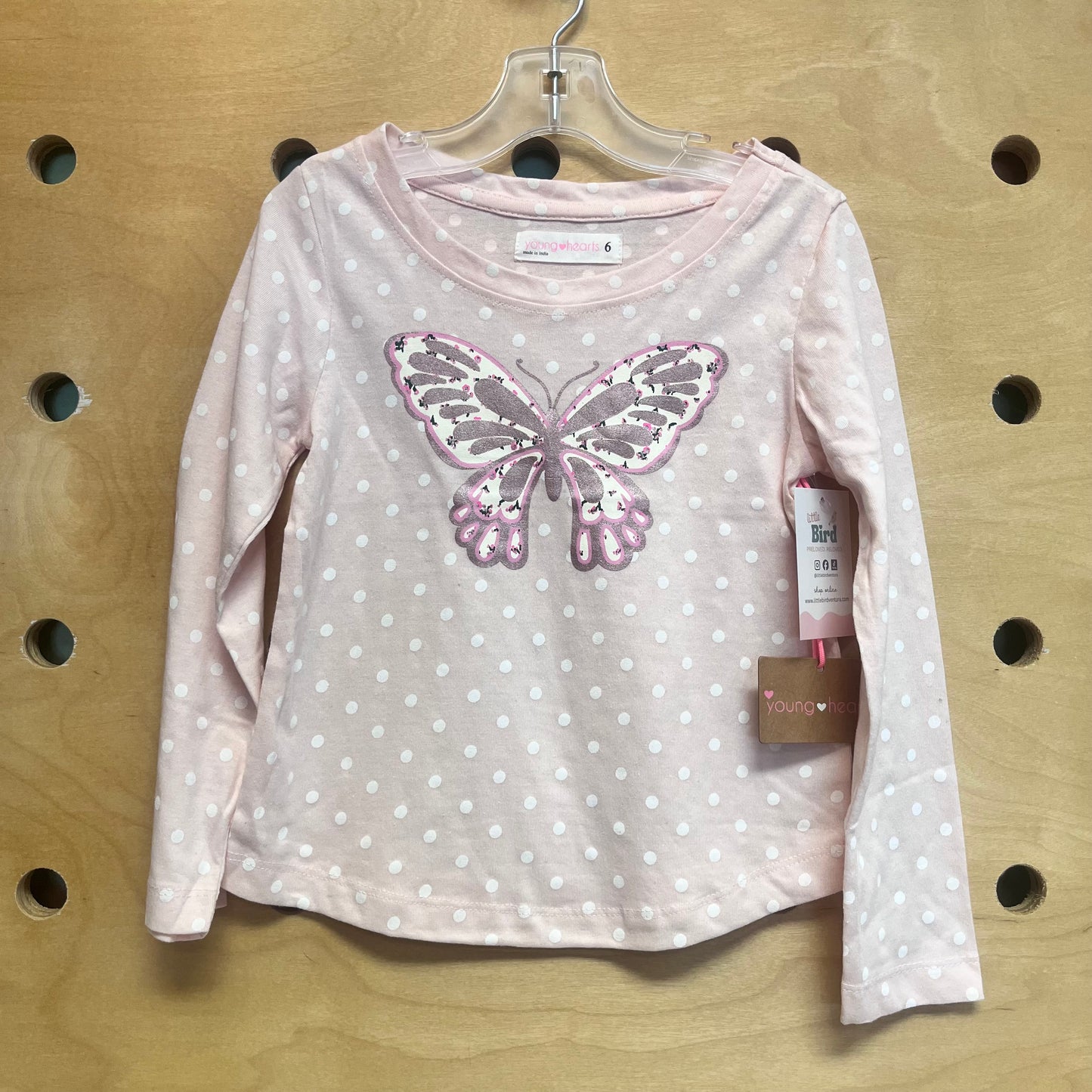 Pink Polka Dot Butterfly LS NEW!!