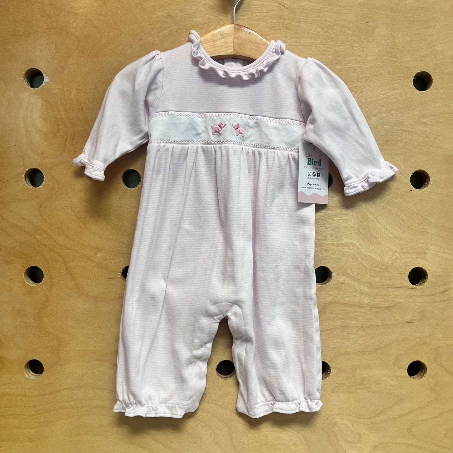 Pink Striped Embroidered Dogs Romper