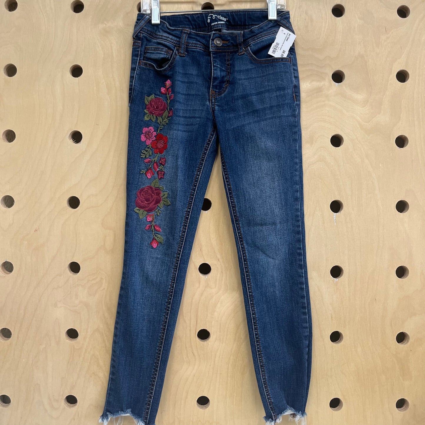 Floral Embroidered Raw Hem Denim