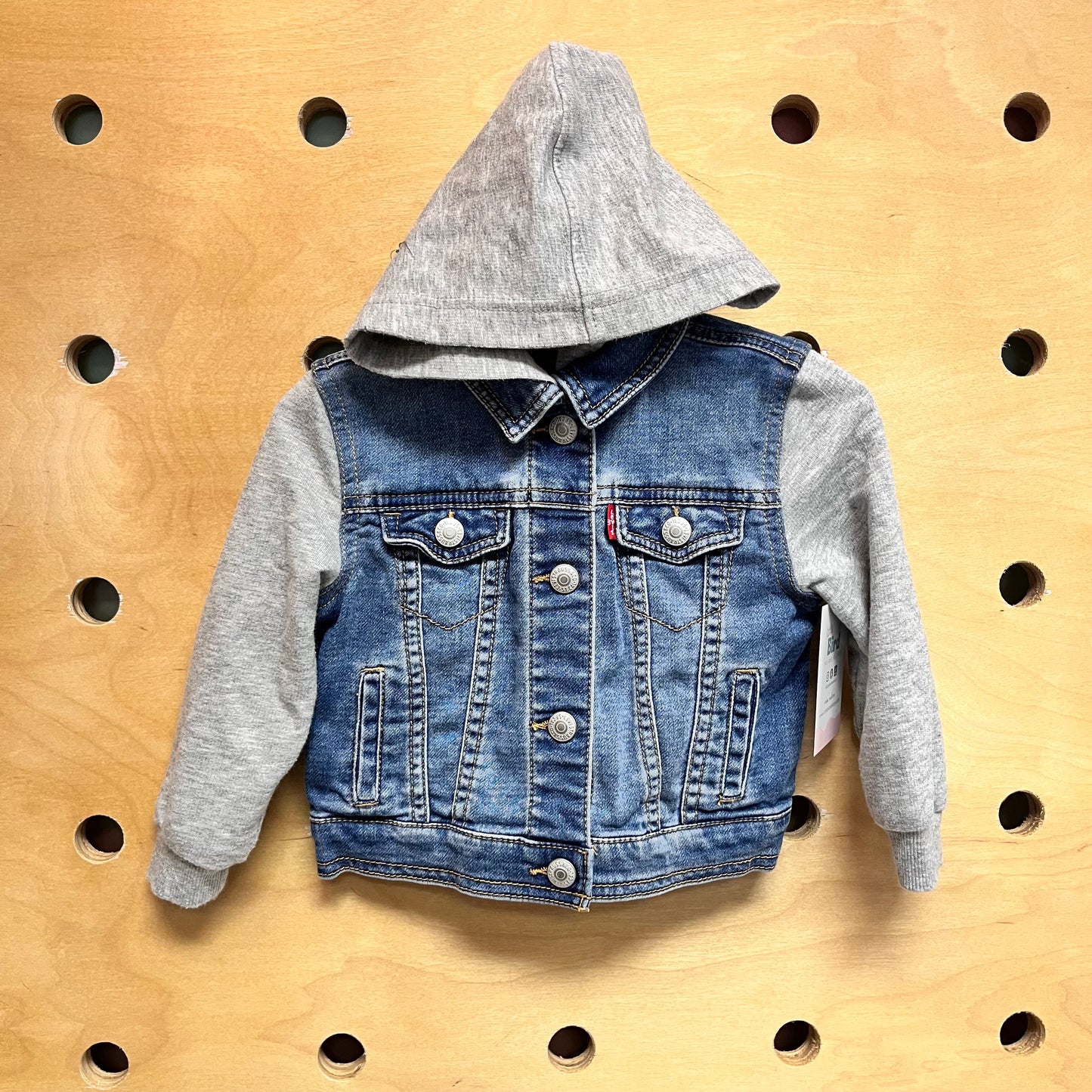 Grey Hooded Denim Snap Jacket