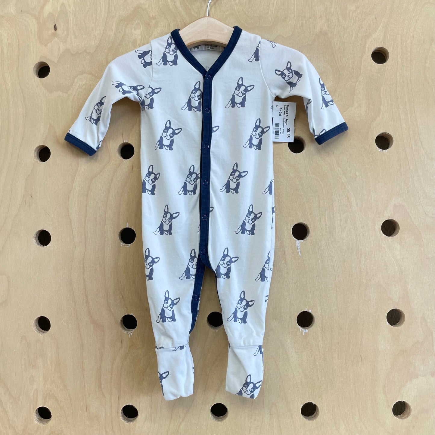 Organic White + Blue Frenchies Romper