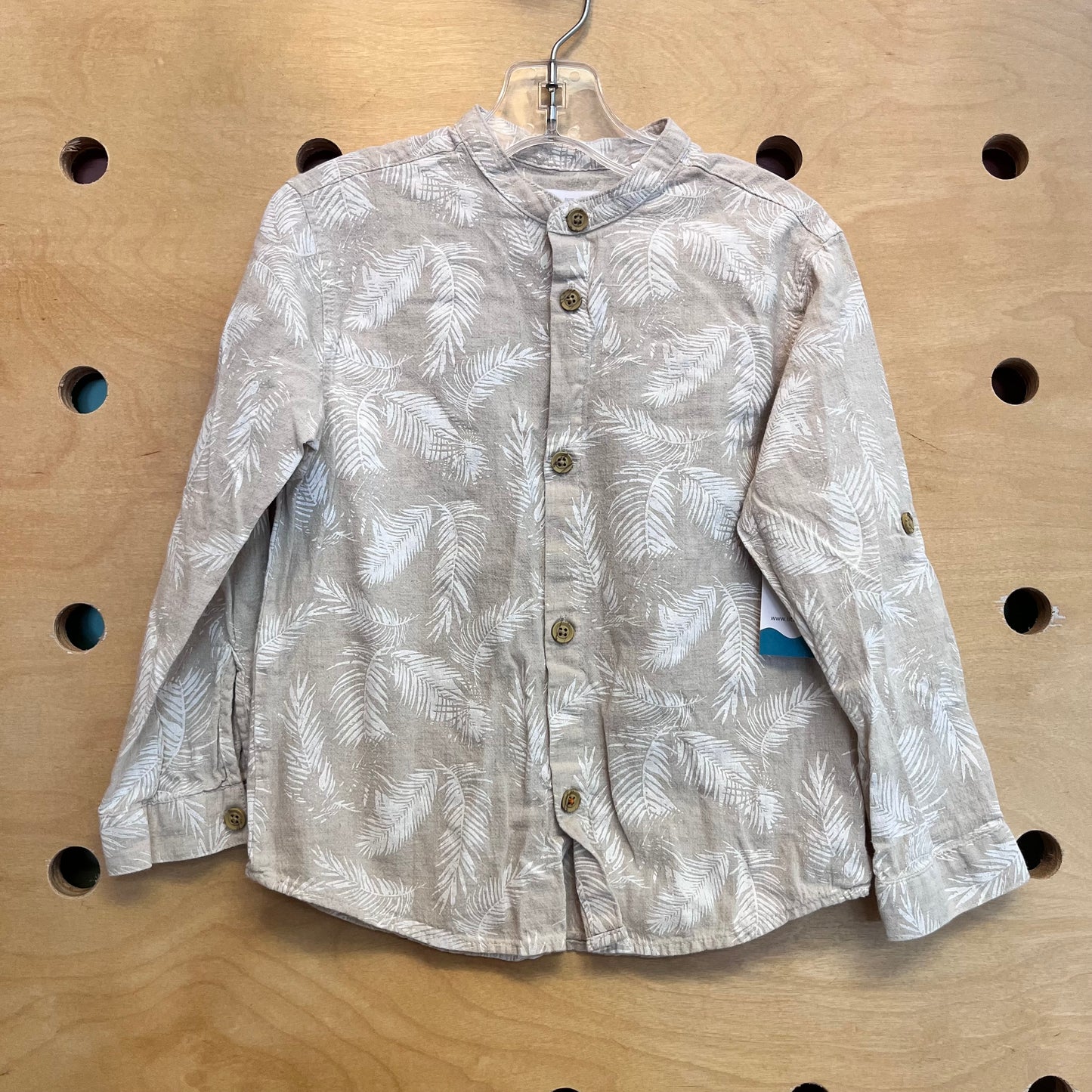 Tan Linen Blend Palms Button Up