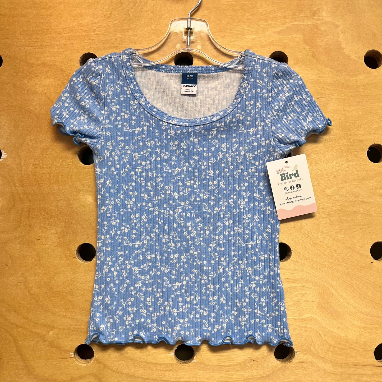 Blue/White Floral Ribbed Top