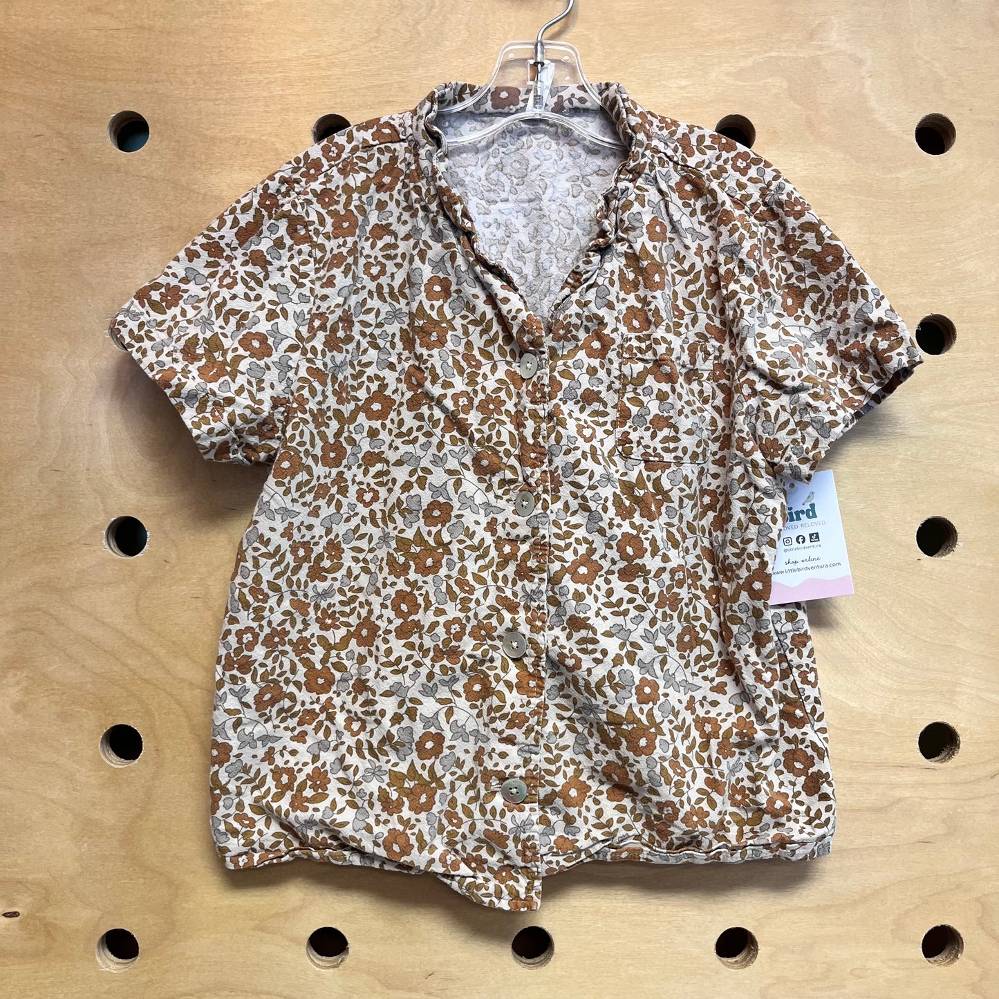Tan Floral Organic Cotton Button Top