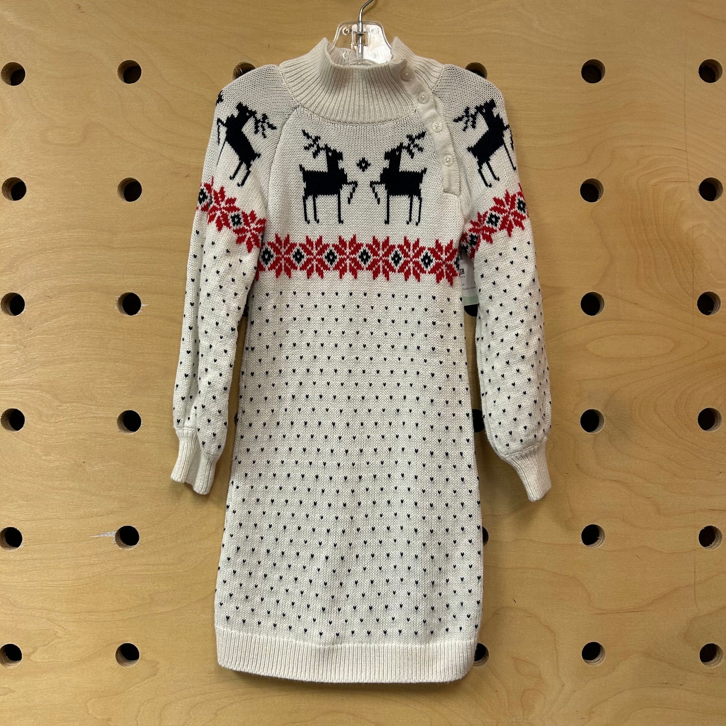 White Knit Reindeer LS Dress