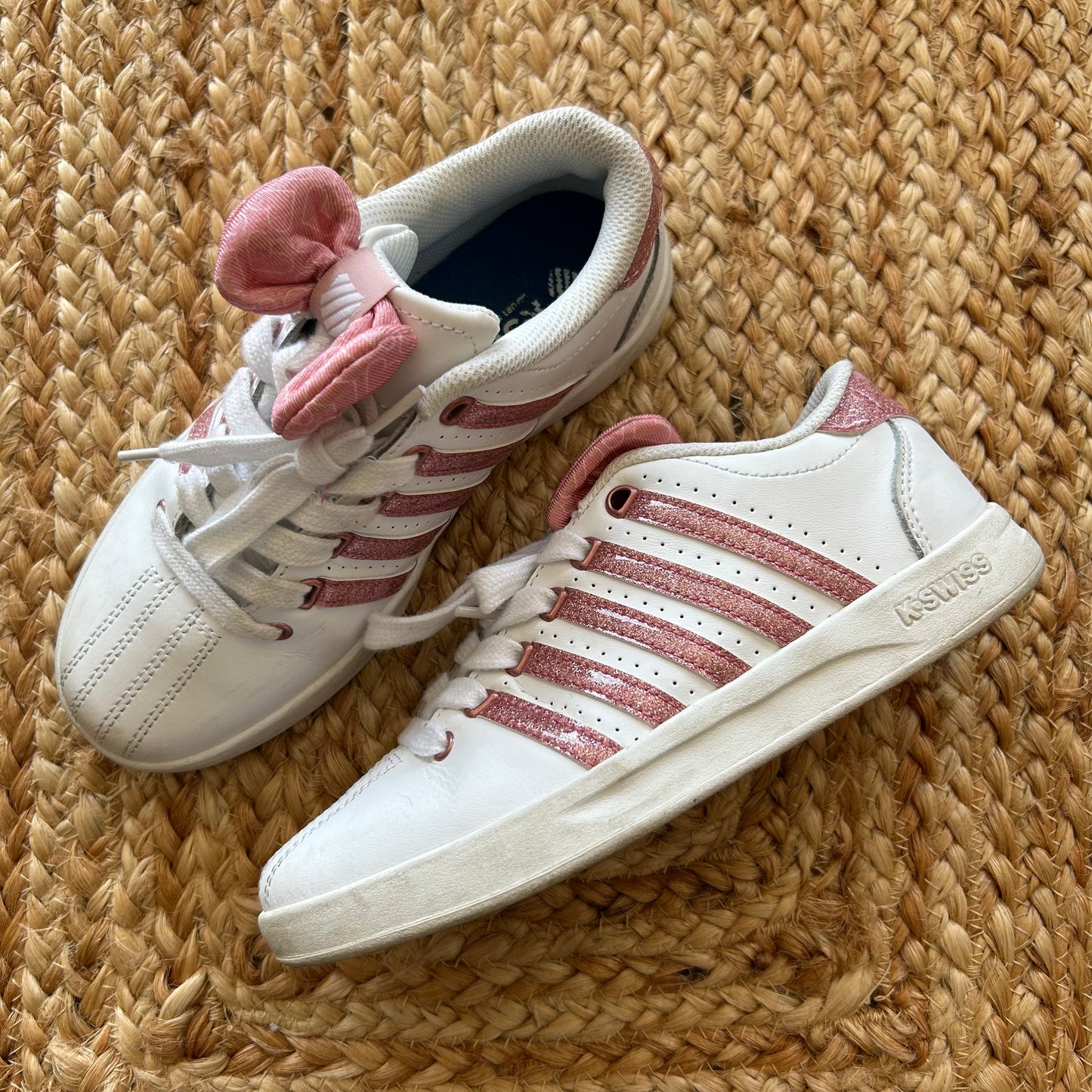 White & Pink Bow Sneakers