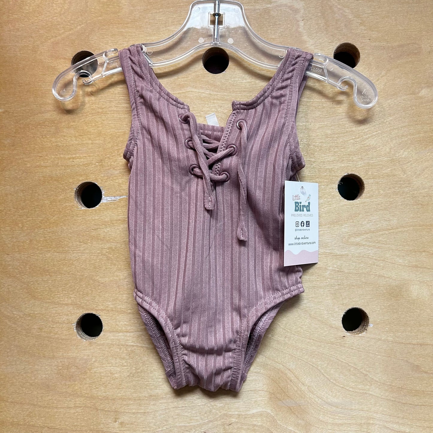 Mauve Ribbed Tie Swimsuit