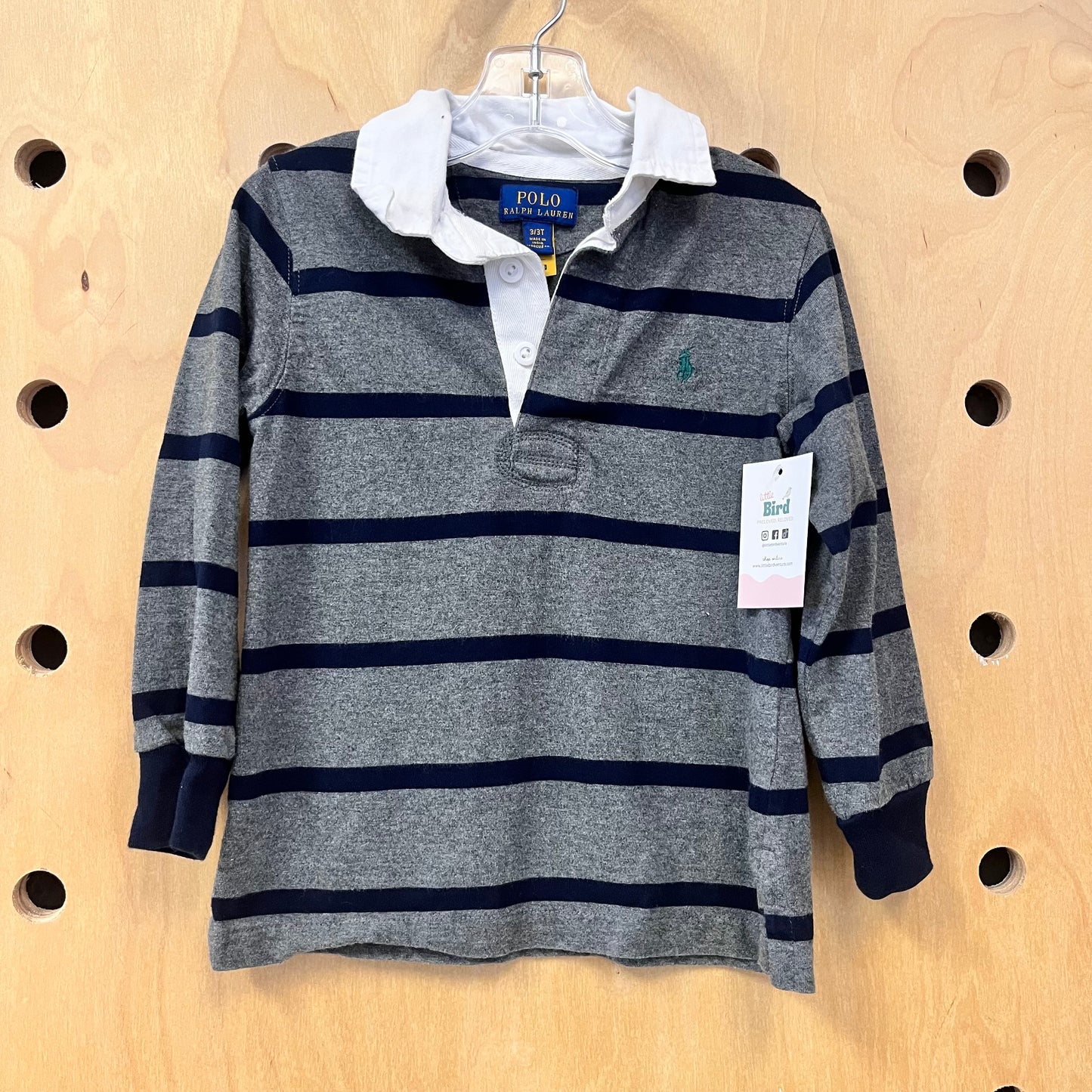 Grey/Navy Striped Collard LS