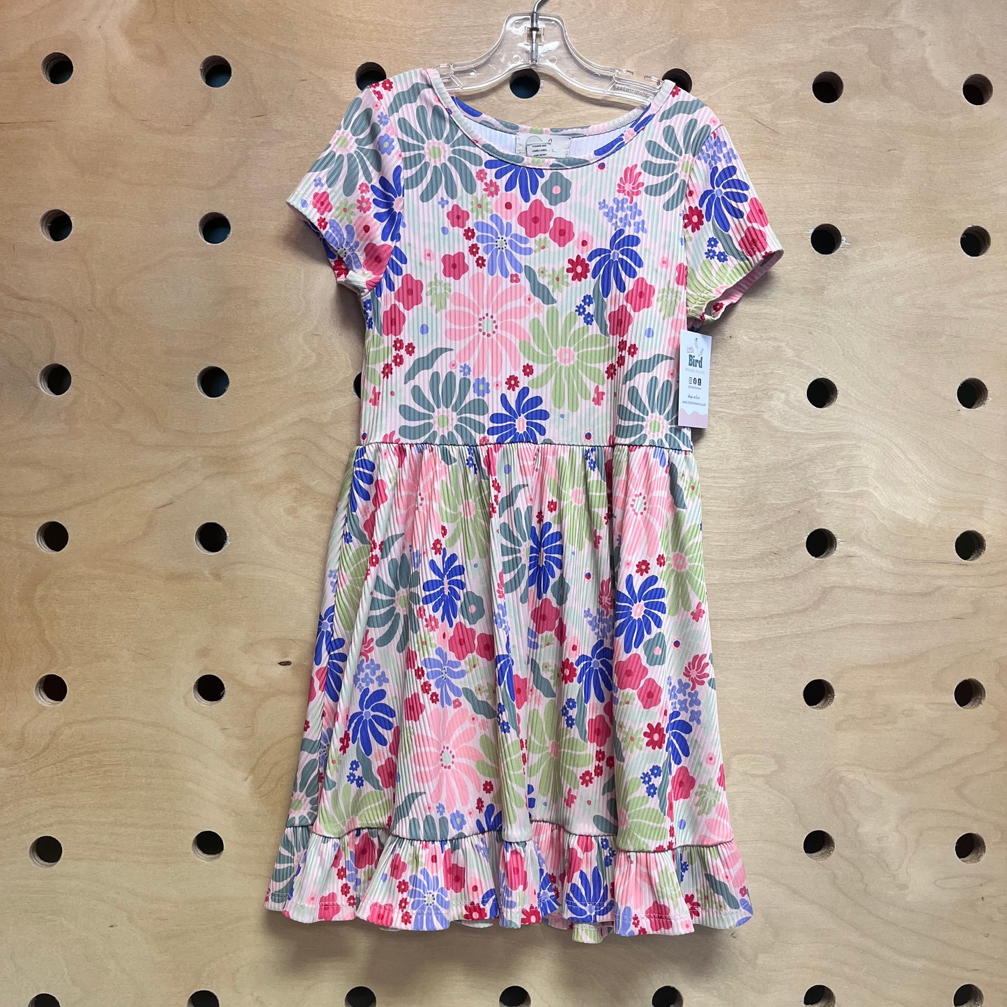 Pink Floral Ribbed Dress