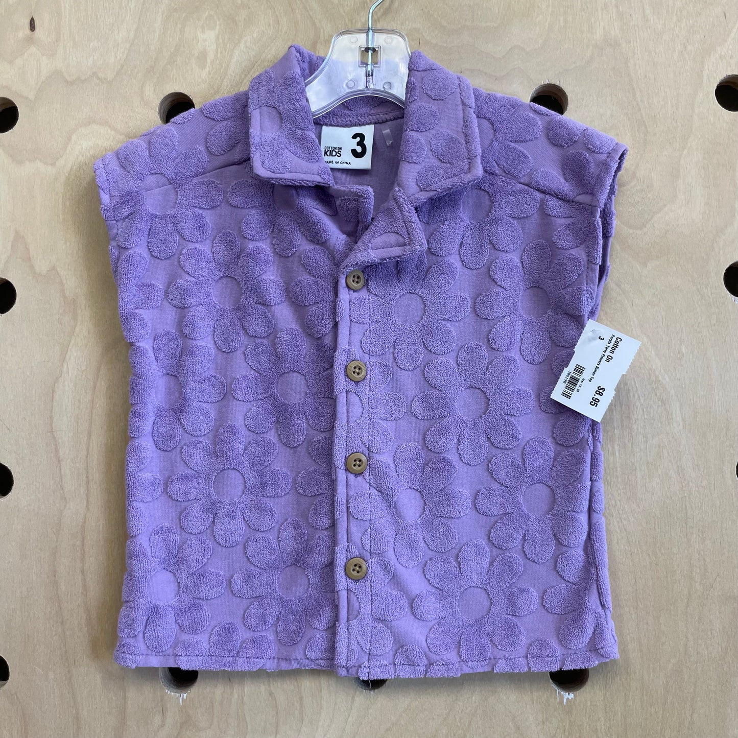 Purple Terry Flowers Button Top
