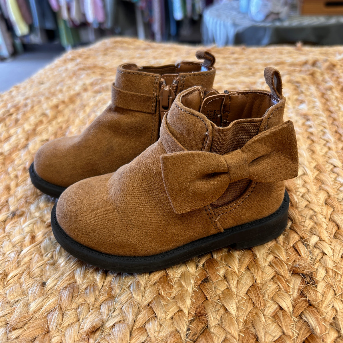 Brown Suede Bow Ankle Boots