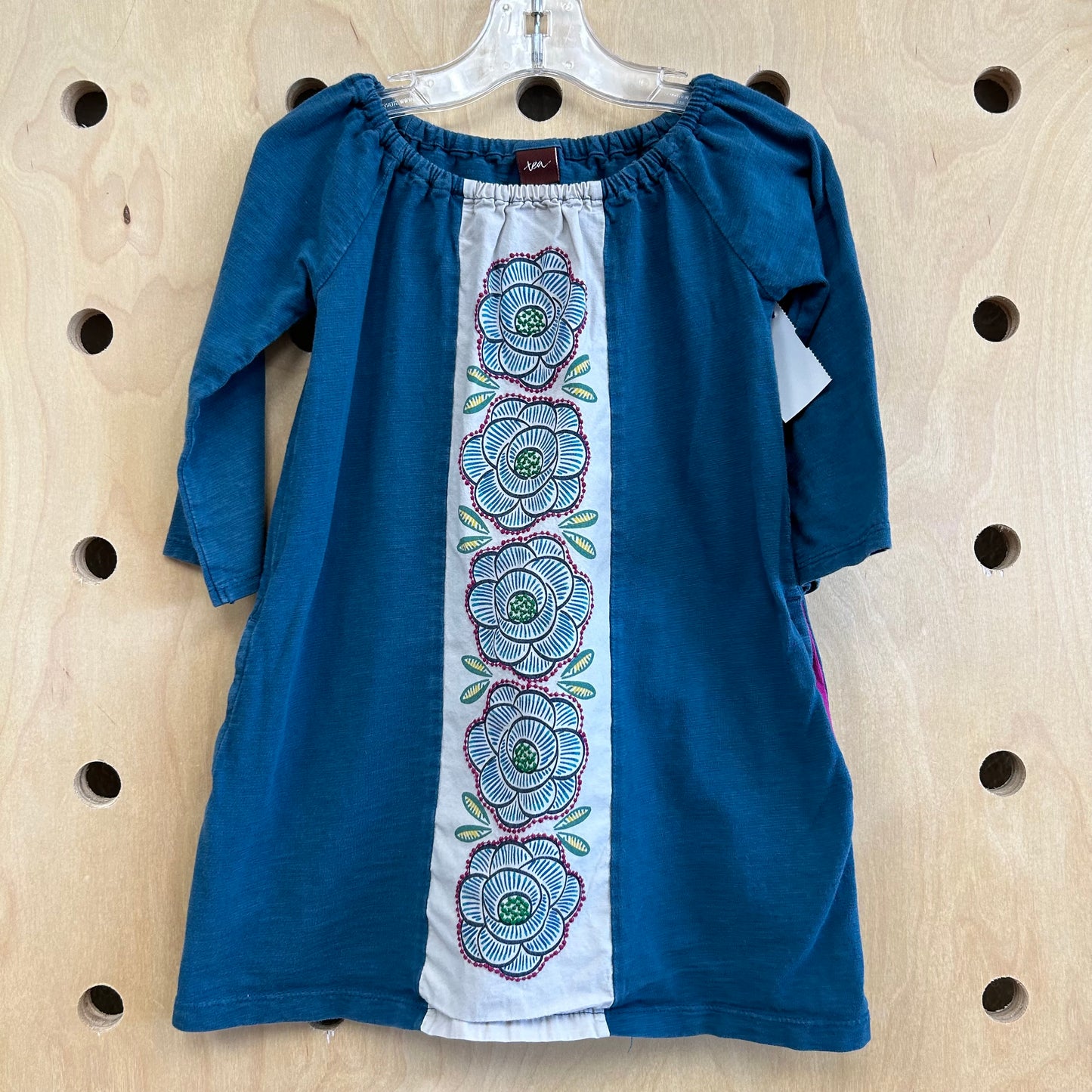 Teal Embroidered Floral Dress